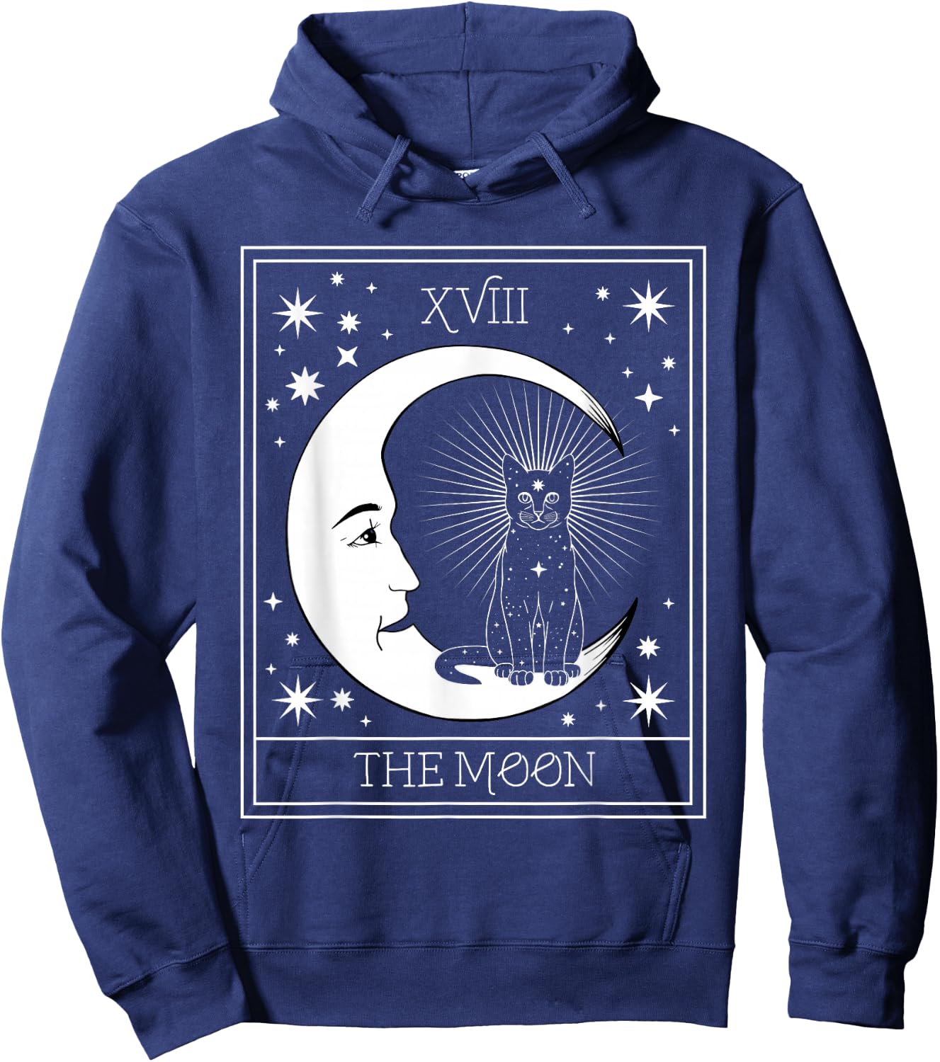 Tarot Card Crescent Moon and Black Cat Cosmic Graphic Hoodie - Hoodie | Navy