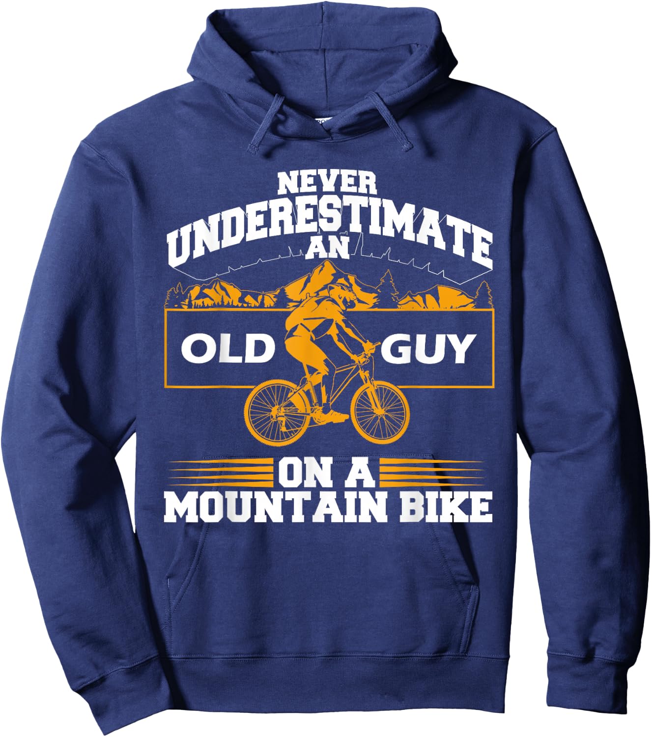 Funny Old Biker Mountain Bike Gift | Cute Bicycle Riders Men Hoodie - Hoodie | Navy