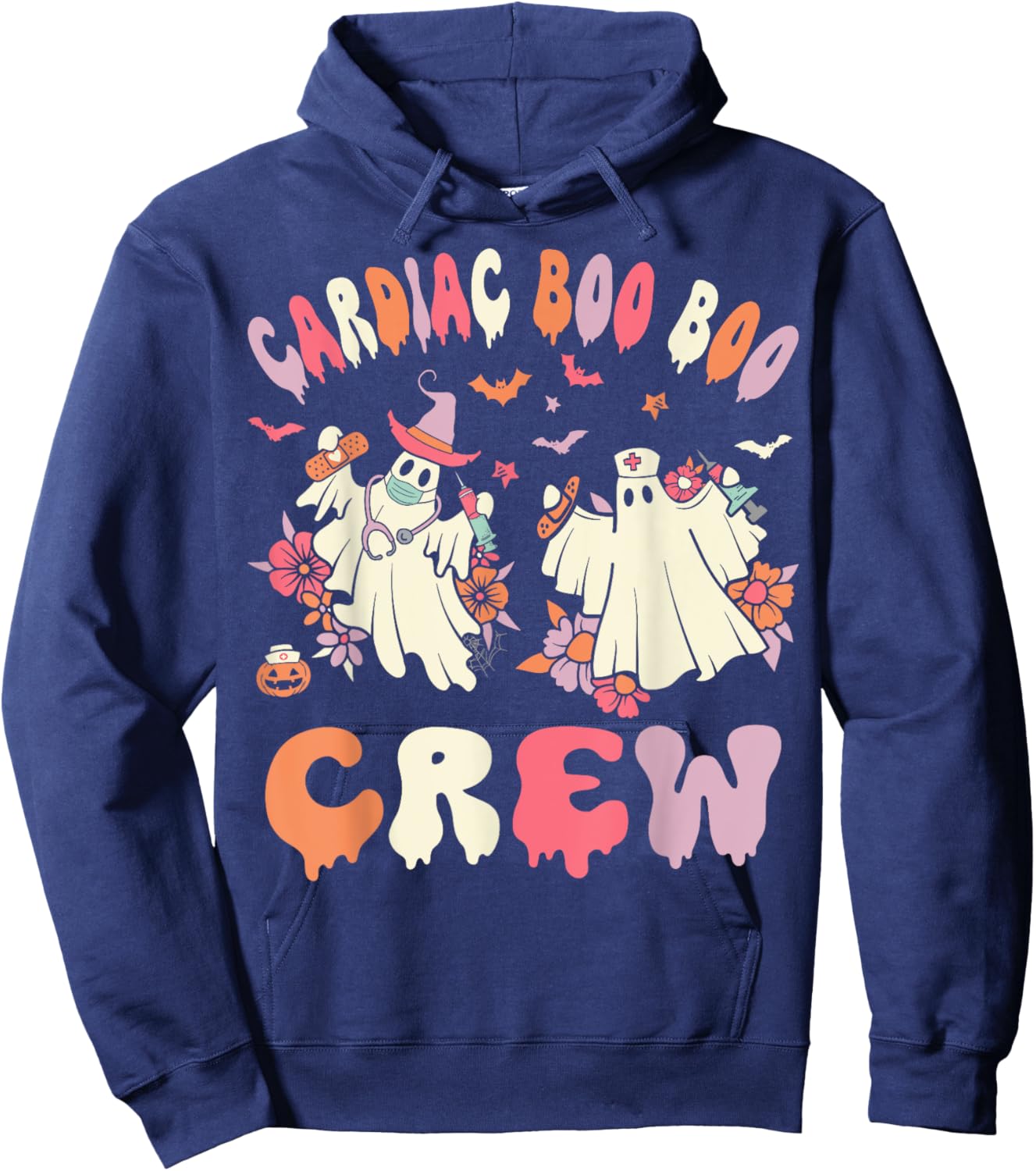 Cardiac Boo Crew Ghost Cardiology Nurse Halloween Women Hoodie - Hoodie | Navy