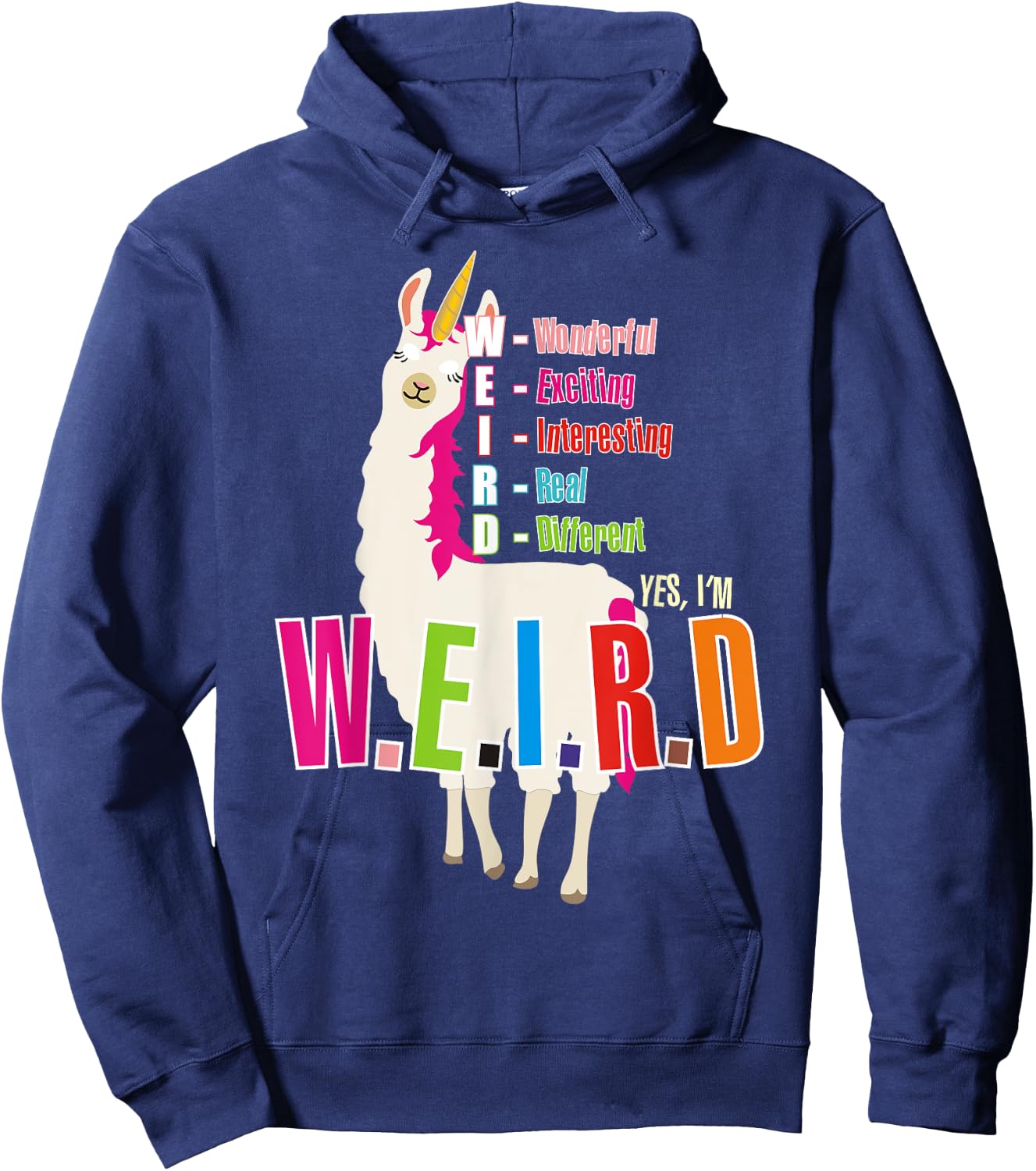 Yes I'm WEIRD Llamacorn Funny Cute Llama Unicorn Hoodie - Hoodie | Navy