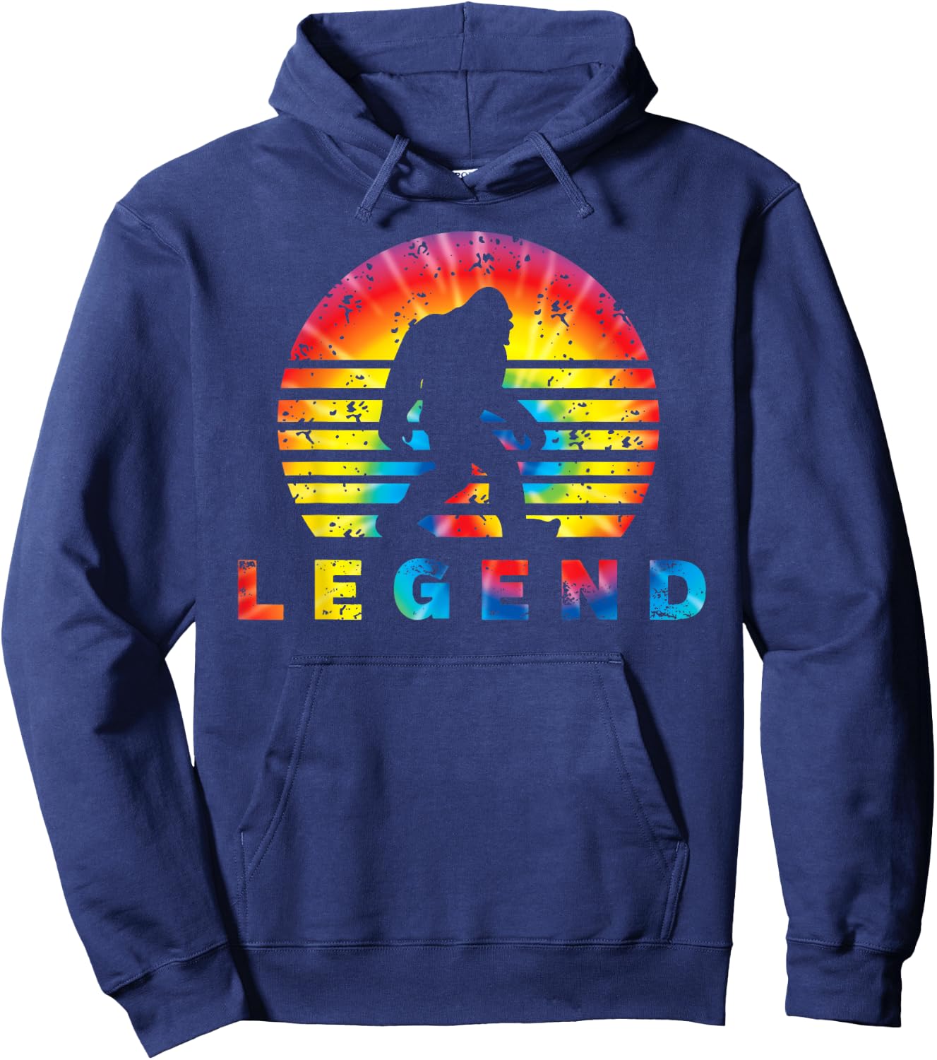 Tie Dye Retro Bigfoot Legend Silhouette Hoodie - Hoodie | Navy