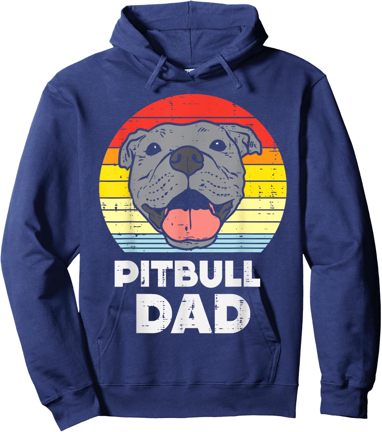 Pitbull Dad Sunset Retro Pittie Pitty Pet Dog Owner Men Gift Hoodie - Hoodie | Navy