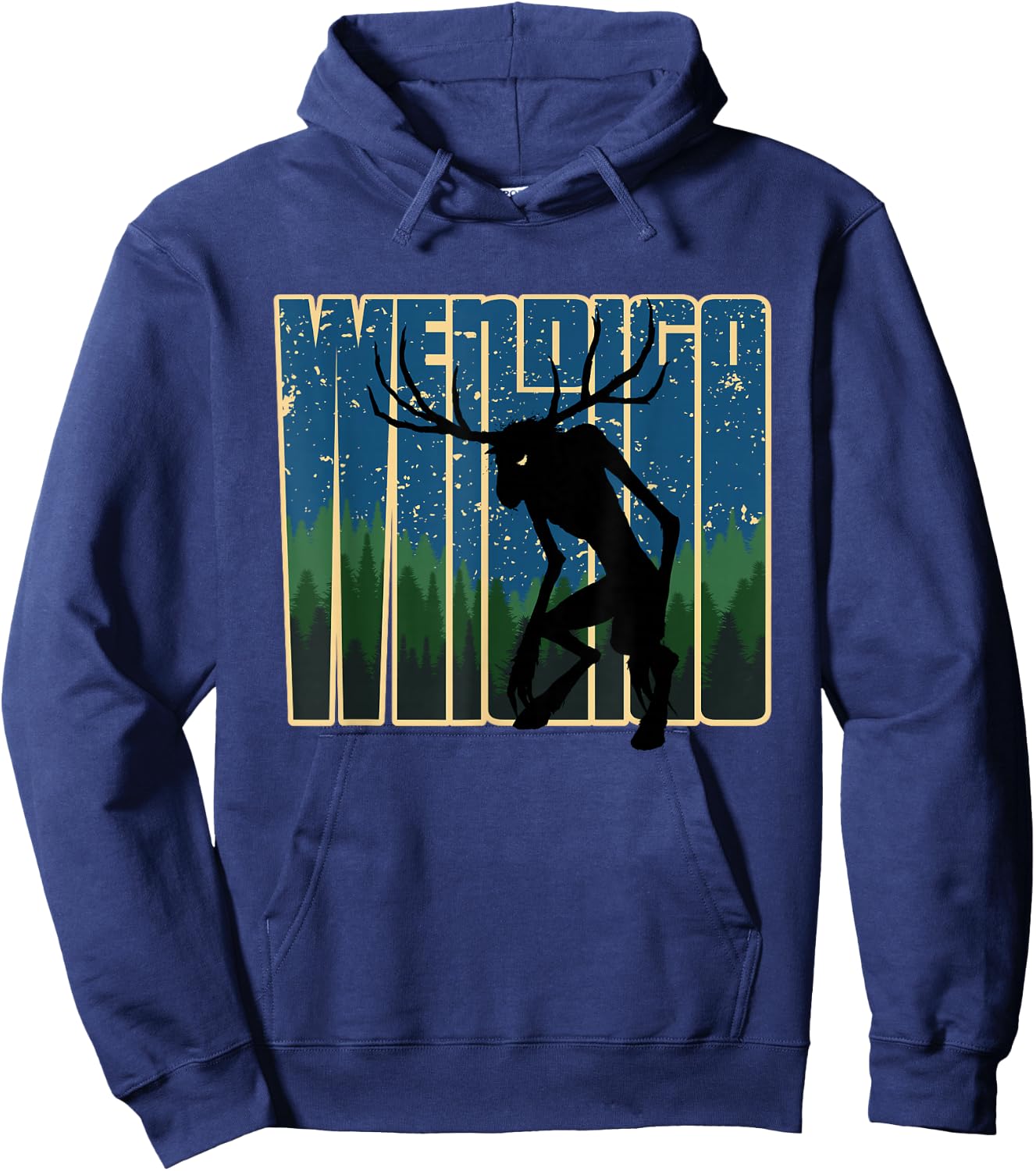 Retro Wendigo - Original Skinwalker Cryptid Spirit Artwork Hoodie - Hoodie | Navy