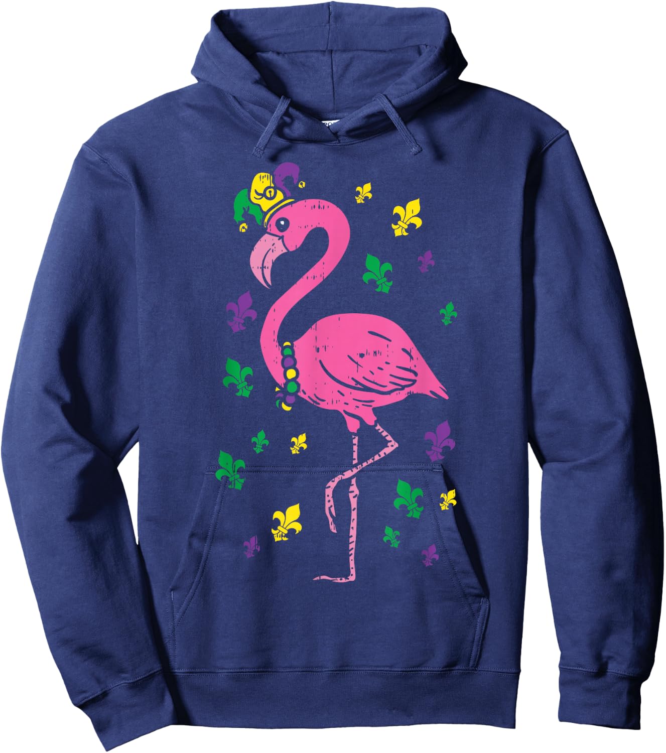 Jester Pink Flamingo Bird Animal Cute Mardi Gras Carnival Hoodie - Hoodie | Navy