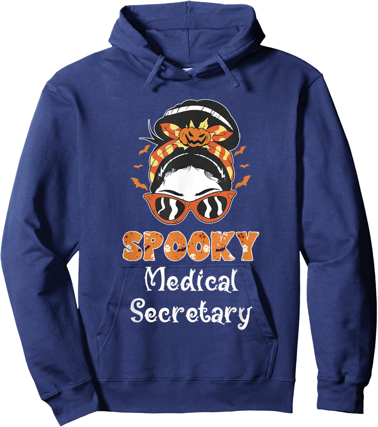 Messy Bun Spooky Medical Secretary Women Halloween Hoodie - Hoodie | Navy