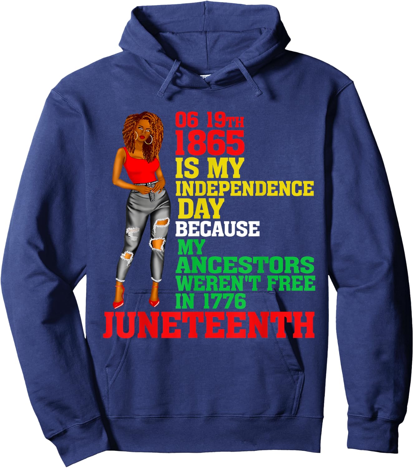 Happy Juneteenth Is My Independence Day Free Black Women Hoodie - Hoodie | Navy