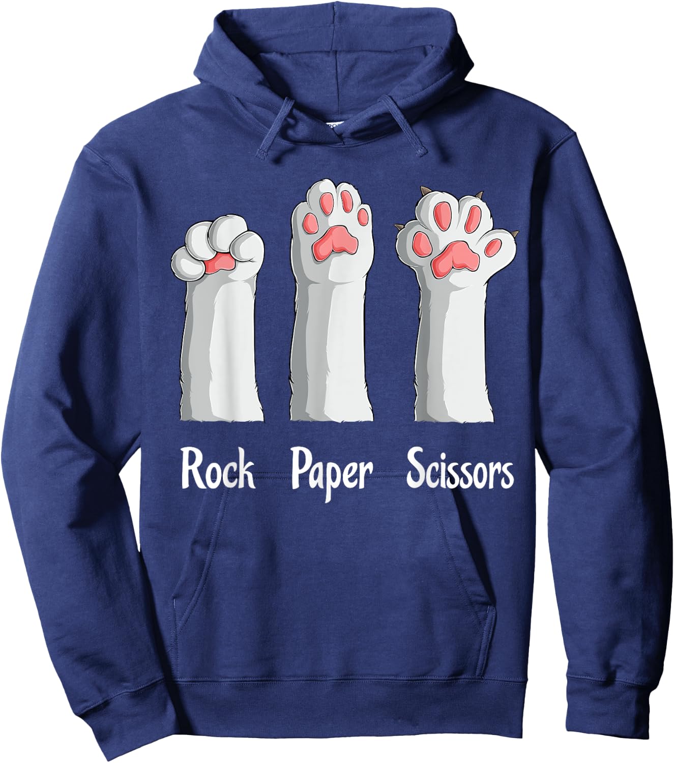 Funny Cat Rock Paper Scissors Hand Game Cute Paw Kitten Kids Hoodie - Hoodie | Navy