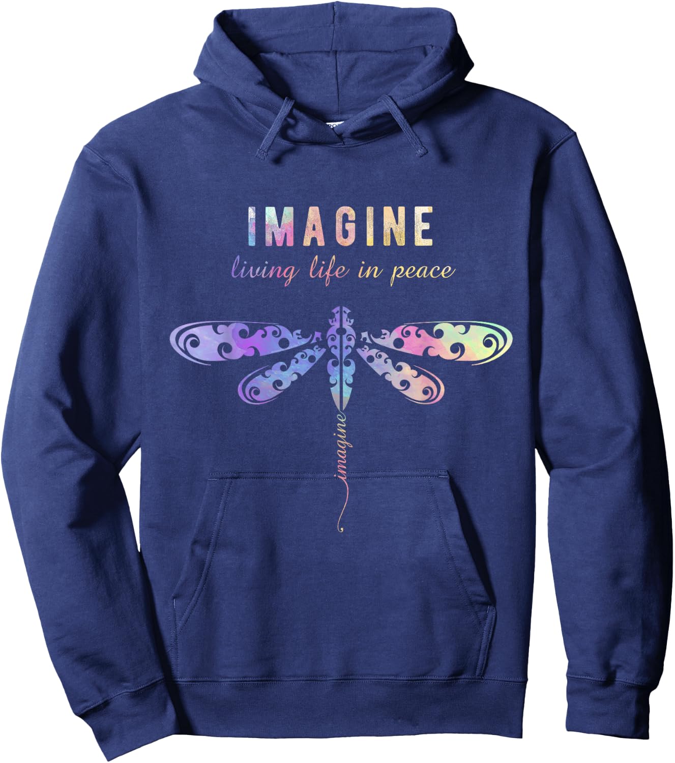 Imagine Boho Dragonfly , 60s 70s Retro Groovy Hippy Vibes Hoodie - Hoodie | Navy