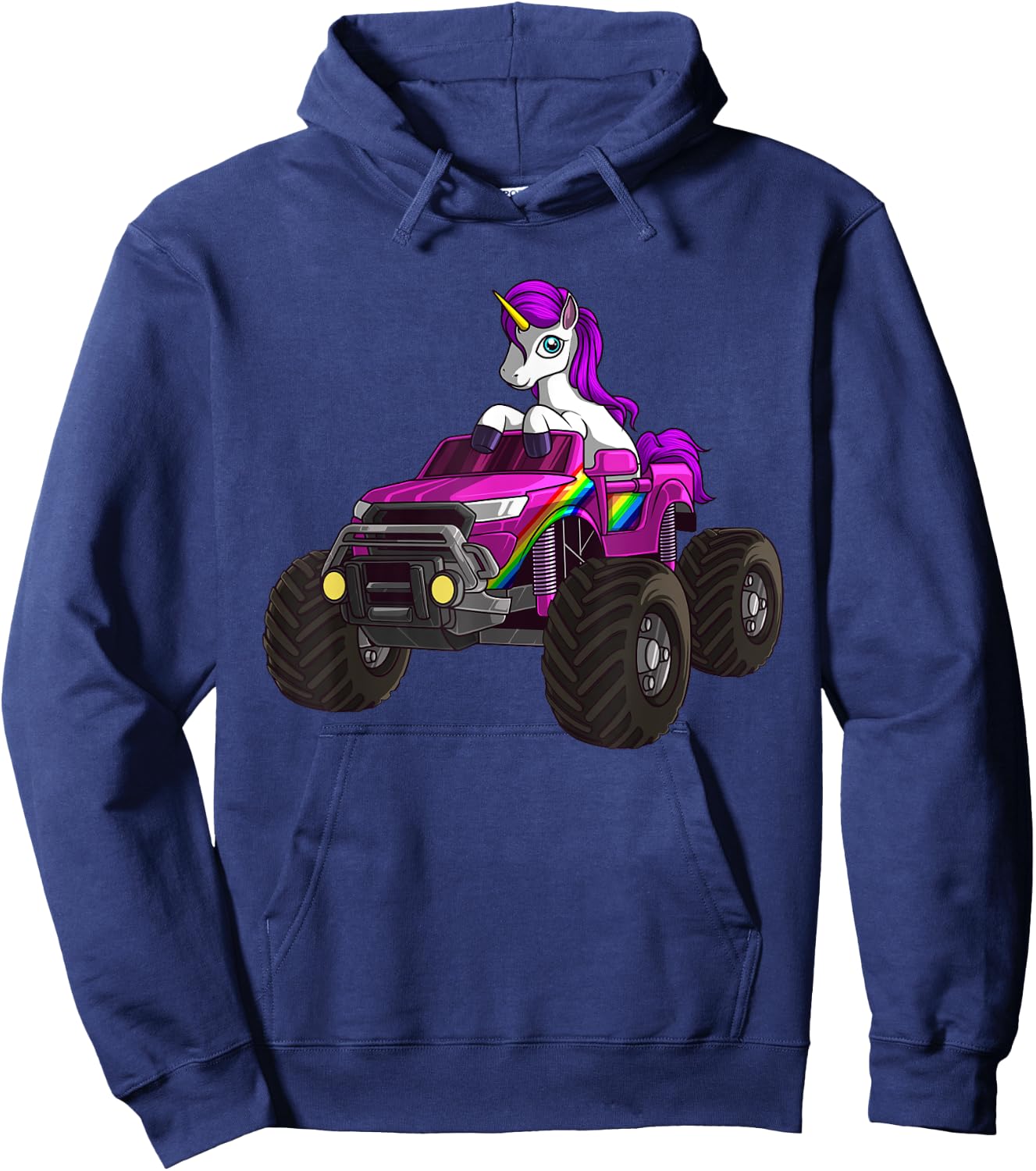 Funny Unicorn Monster Truck Gift Girls Cool Pink Party Hoodie - Hoodie | Navy
