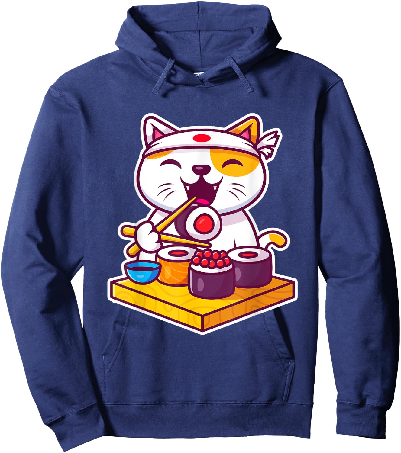 Funny Cool Sushi Cat New Look Outfit Illustration Graphic Men Women Kids Hoodie - Hoodie | Navy