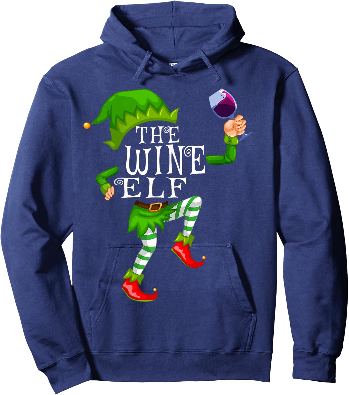 The Wine Elf Wine Drinking Matching Family Christmas Pajama Hoodie - Hoodie | Navy