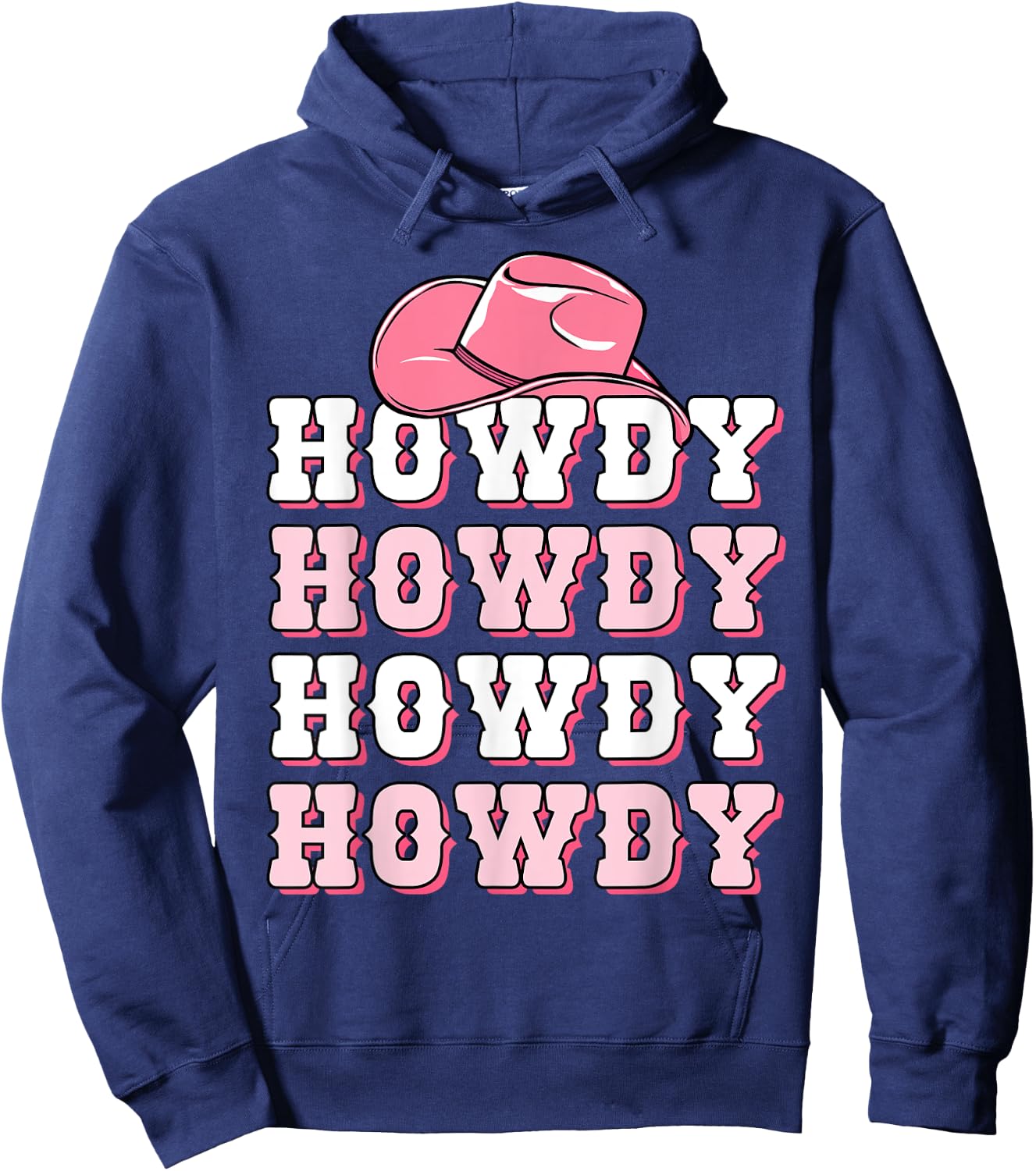 Girls Pink Howdy Western Shirt Cowboy Hat Southern Cowgirl Hoodie - Hoodie | Navy