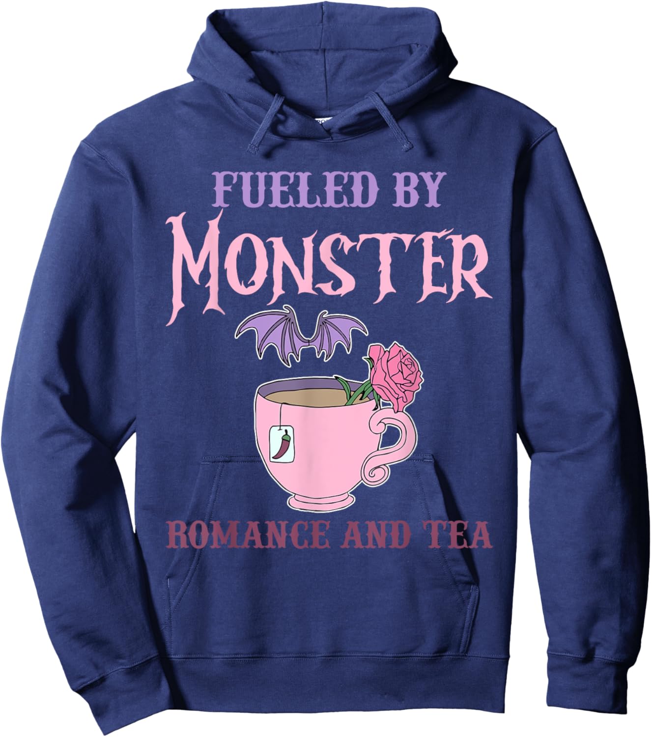 Fueled By Monster Romance And Tea Funny Cute Halloween Hoodie - Hoodie | Navy