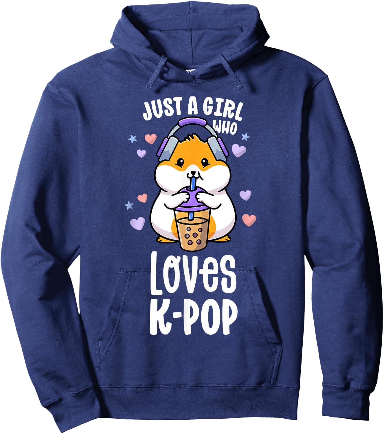 K Pop Gifts For Teens Girl Kawaii KPop Hamster Bubble Tea Hoodie - Hoodie | Navy