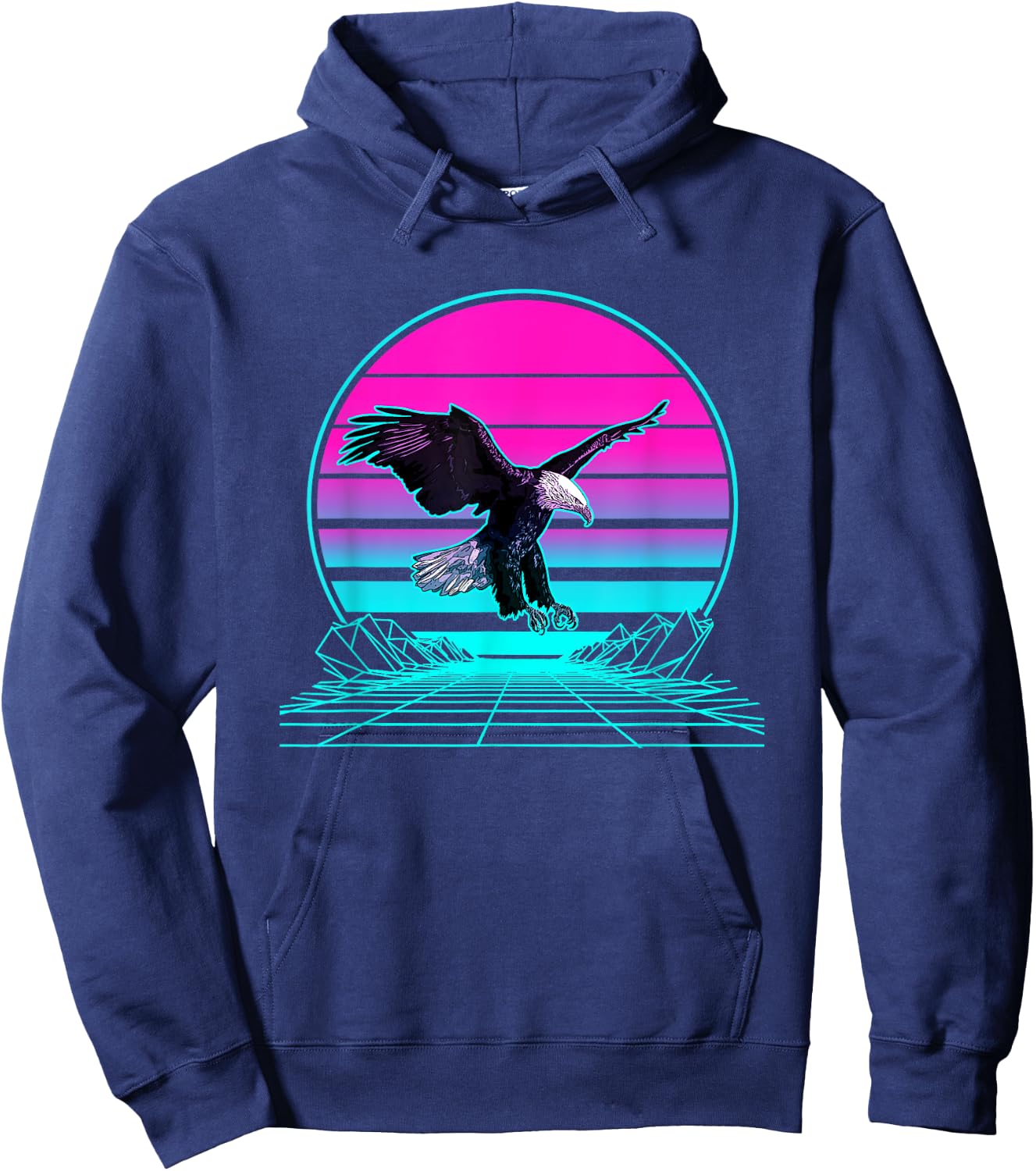 Vintage Retro Sunset Bald Eagle Hoodie - Hoodie | Navy