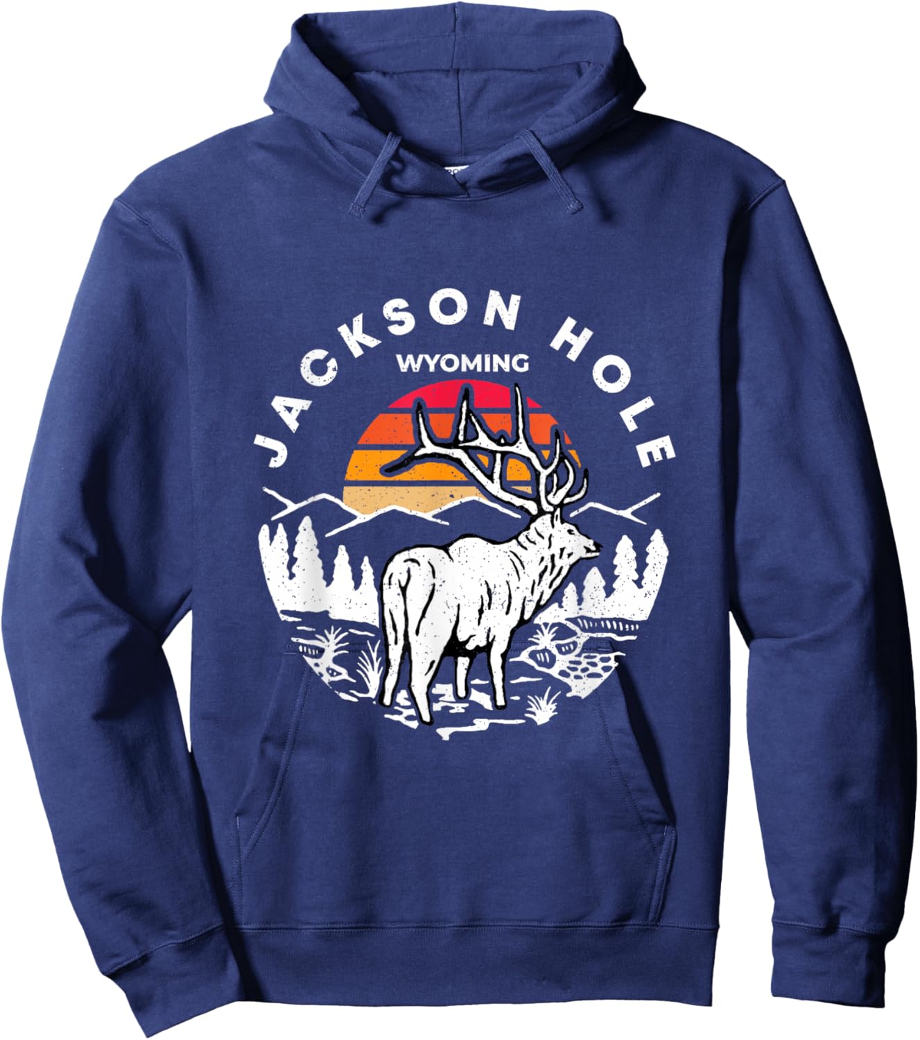 A Buck In Retro Sunset Jackson Hole Wyoming Outdoor Hoodie - Hoodie | Navy