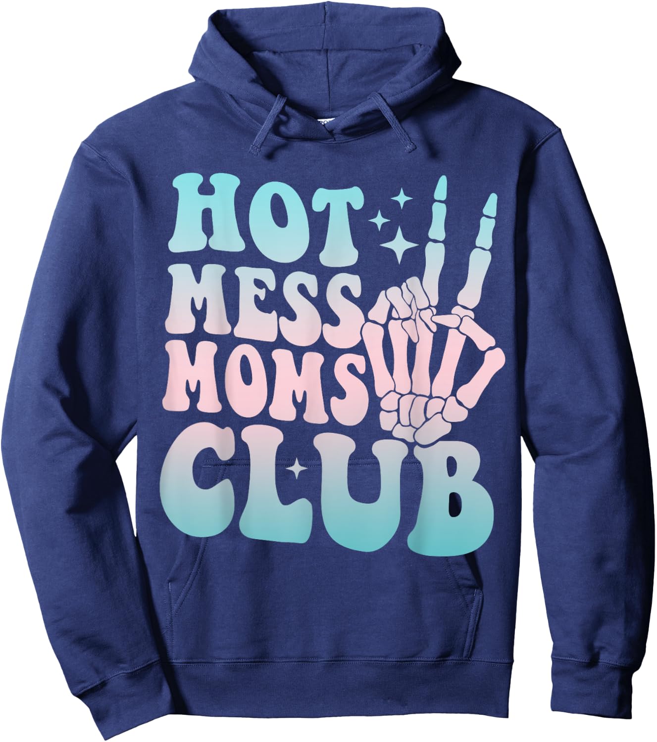 Hot Mess Moms Club Mother's Day Groovy Hot Mess Moms Club Hoodie - Hoodie | Navy