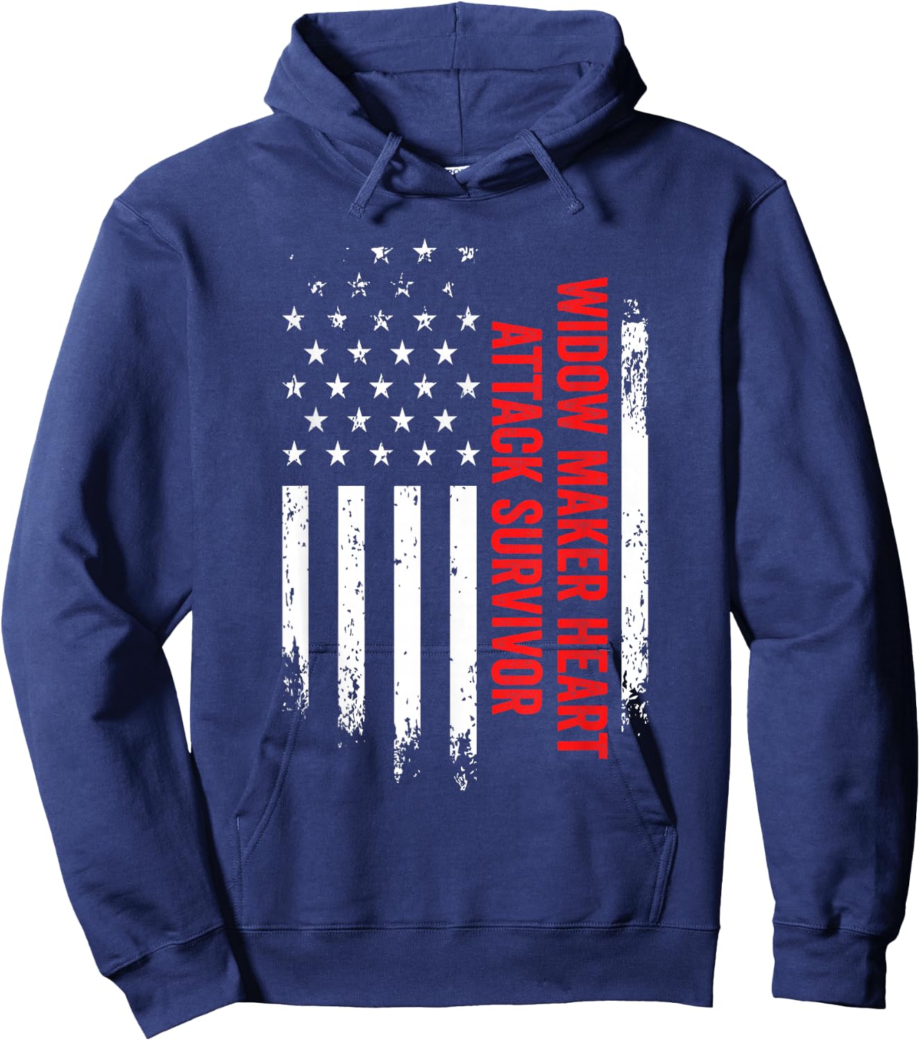 Widow Maker Heart Attack Survivor American Flag Recovery Hoodie - Hoodie | Navy