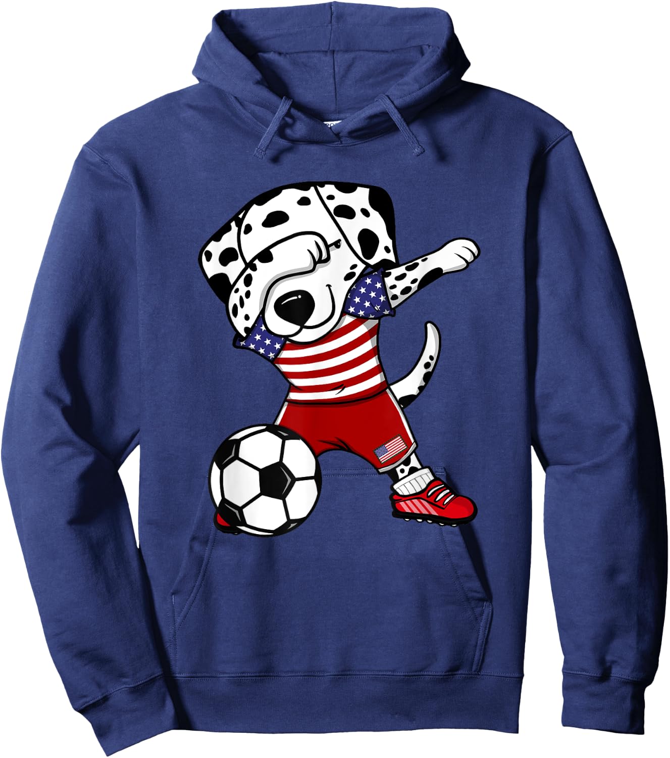 Dabbing Dalmatian America Soccer Fan Jersey US Flag Football Hoodie - Hoodie | Navy