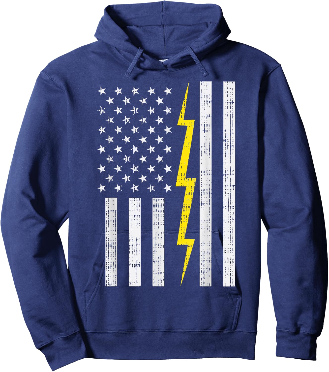 US Flag Lightning Bolt Vintage Patriotic Electrician Gift Hoodie - Hoodie | Navy
