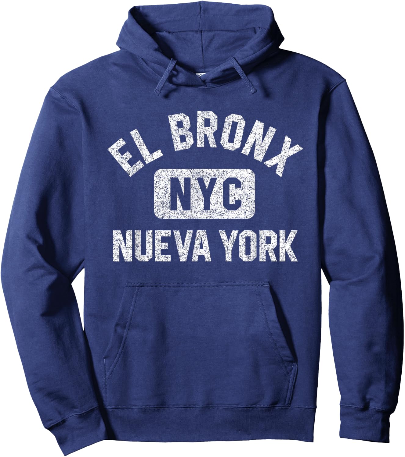 El Bronx Nueva York NYC Gym Style Distressed White Print Hoodie - Hoodie | Navy