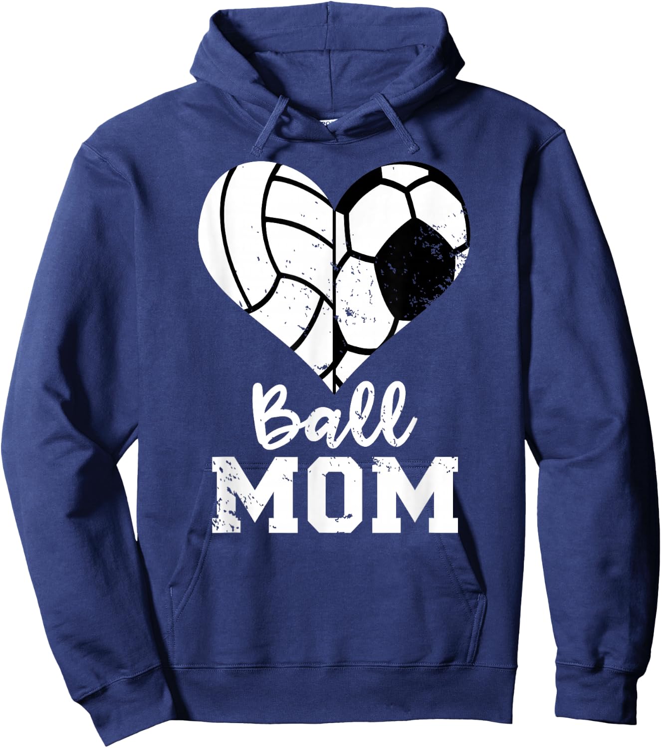 Ball Mom Heart Funny Soccer Volleyball Mom Hoodie - Hoodie | Navy