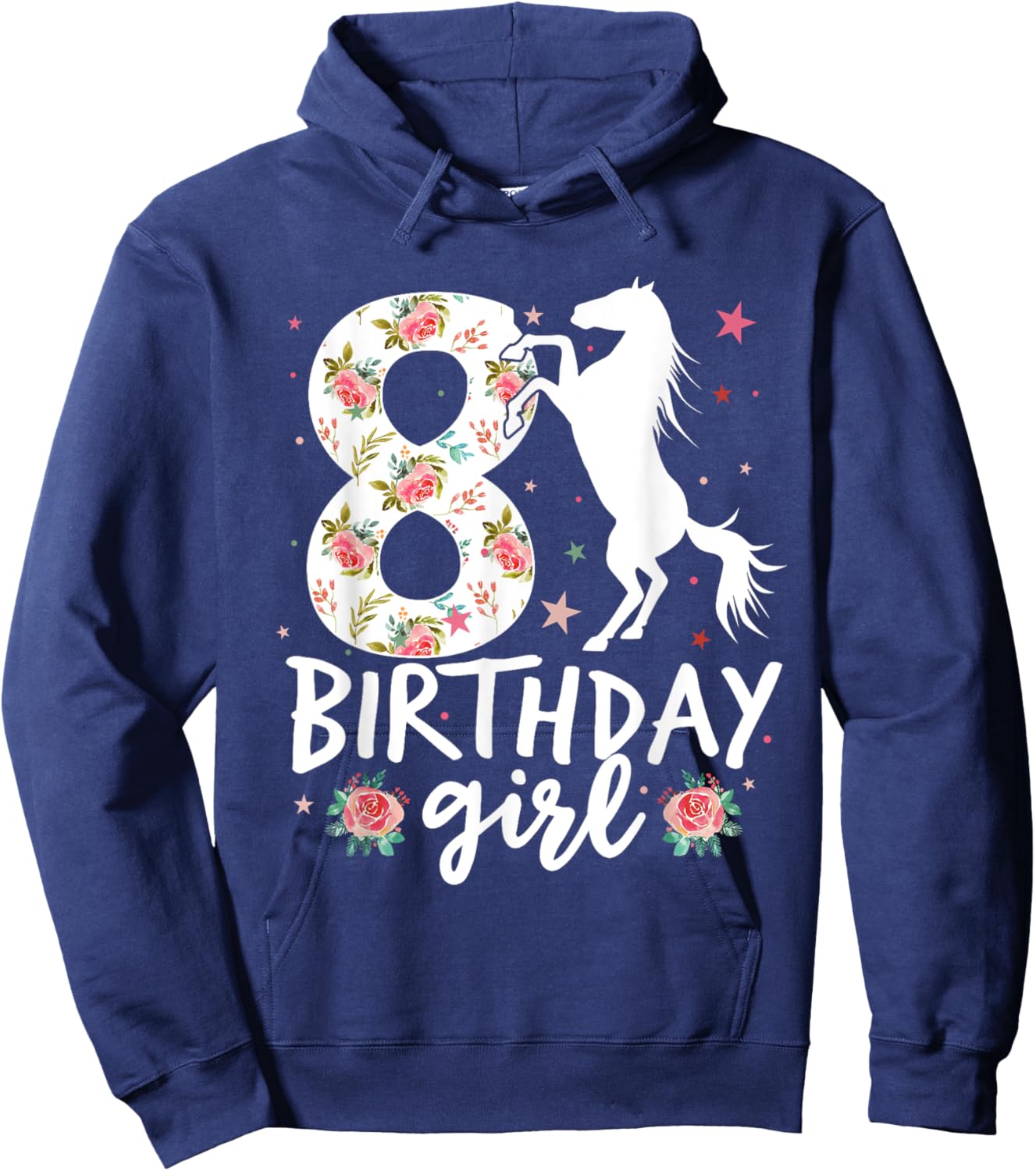 Floral Horse Birthday 8th Birthday 8 Years Old horse girl Hoodie - Hoodie | Navy