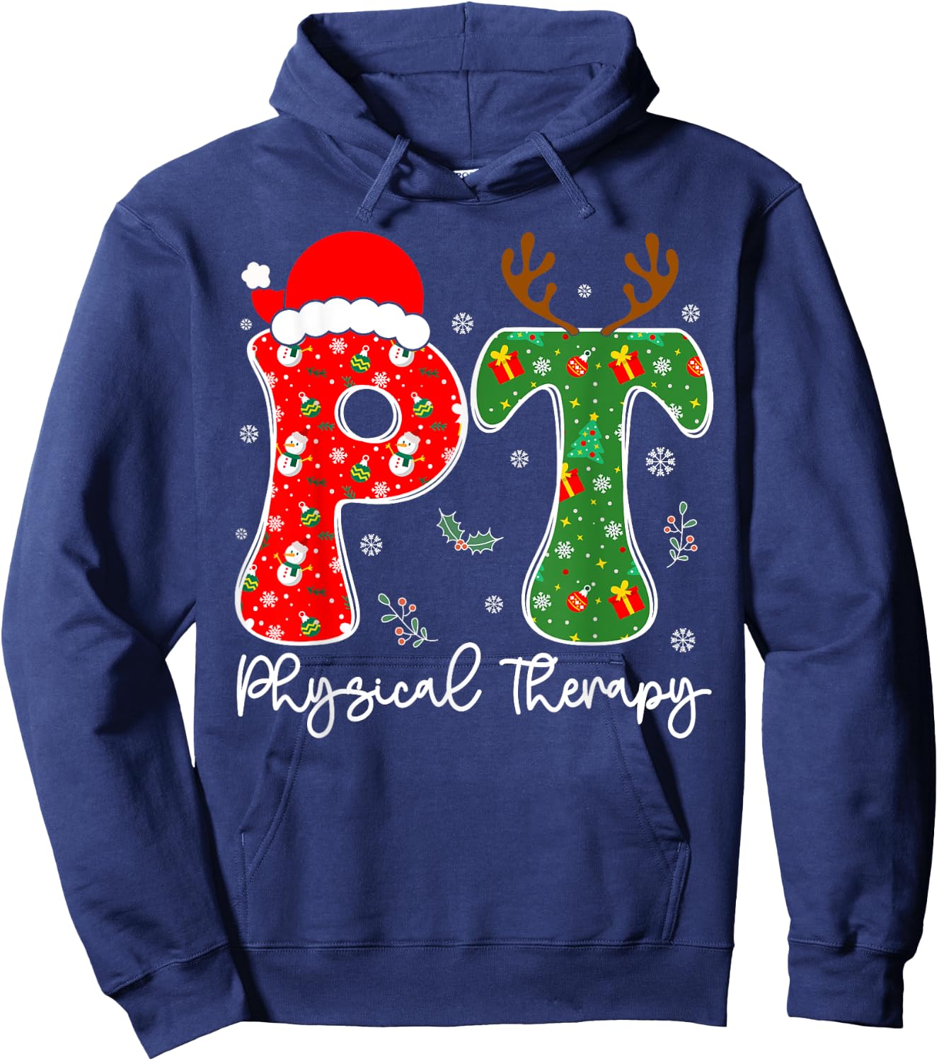 Funny Physical Therapy Christmas Santa Hat PT Therapist Xmas Hoodie - Hoodie | Navy