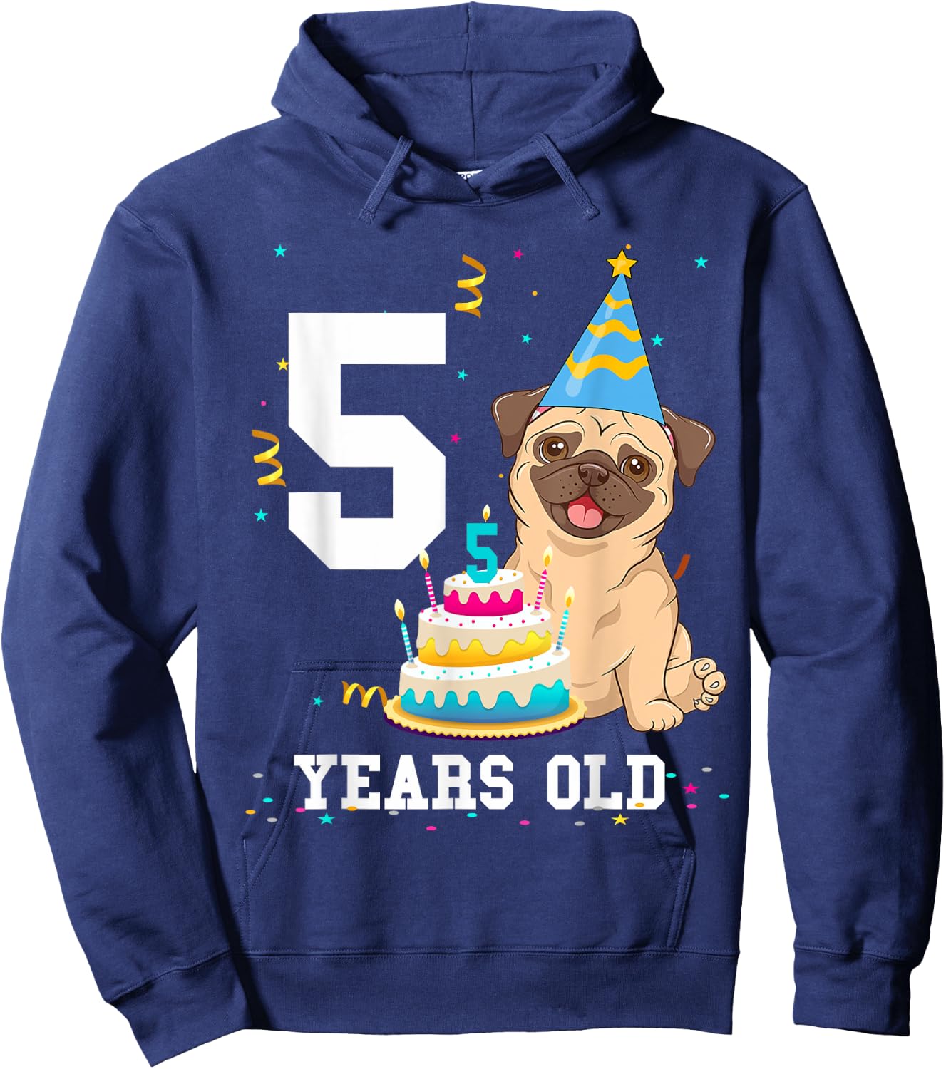 5 Years Old Birthday Pug Dog Lover Party Kids Boys Girls Hoodie - Hoodie | Navy