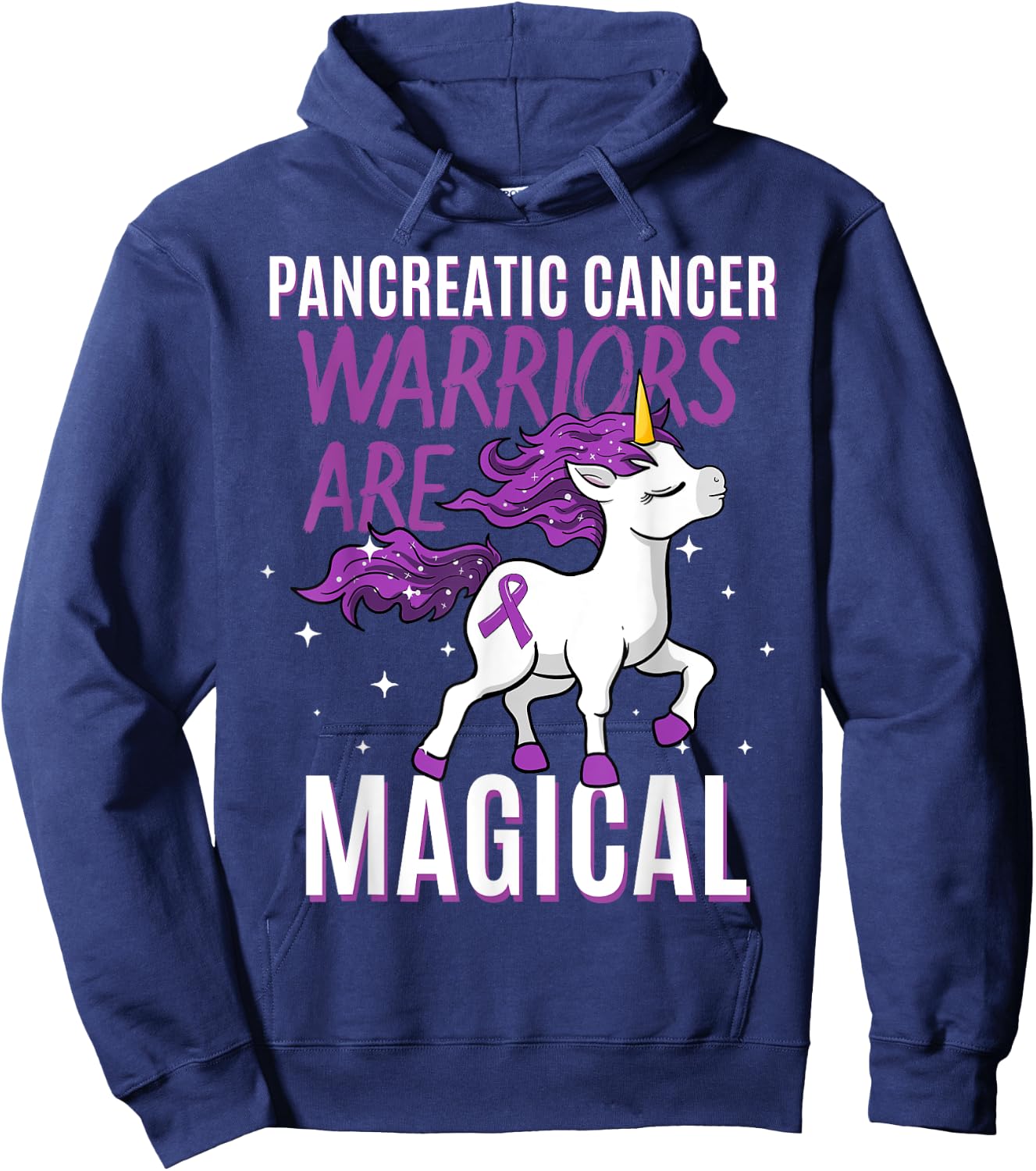 Pancreatic Cancer Warrior Magical Unicorn Purple Ribbon Gift Hoodie - Hoodie | Navy