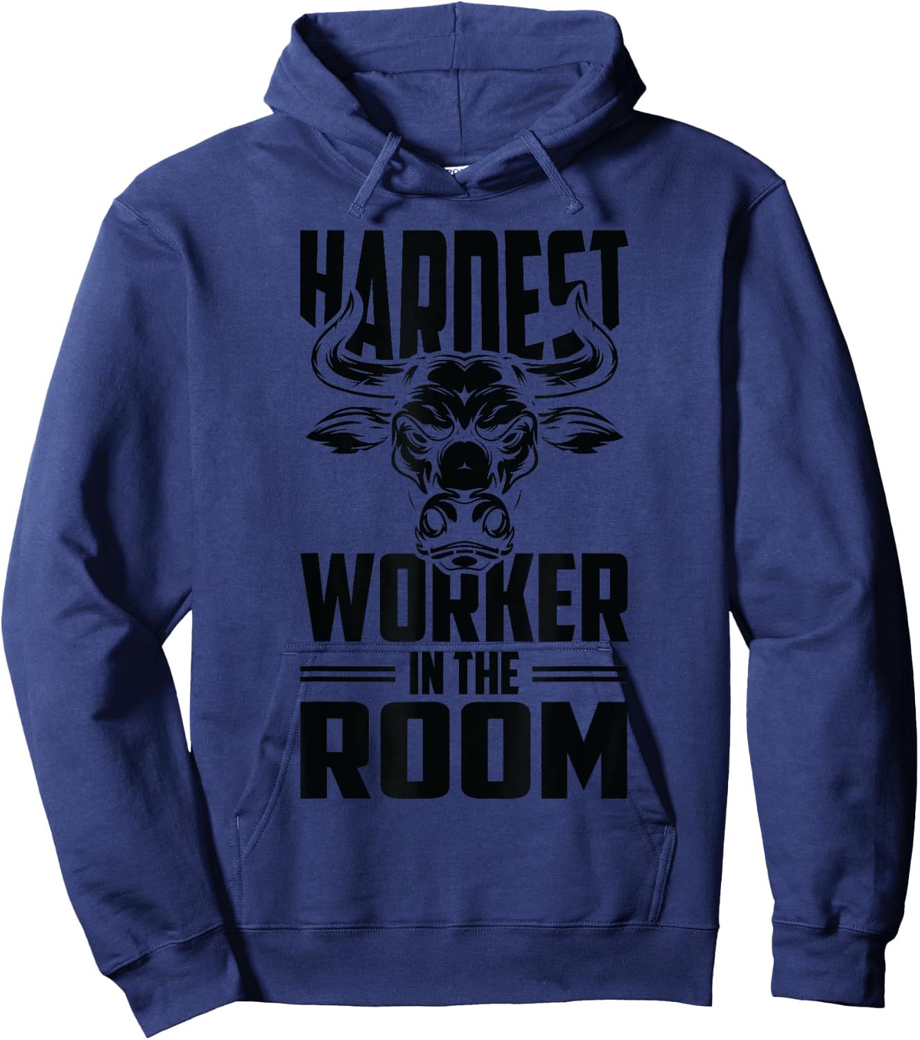 Motivational Fitness Bull Head - Hardest Worker In The Room Hoodie - Hoodie | Navy
