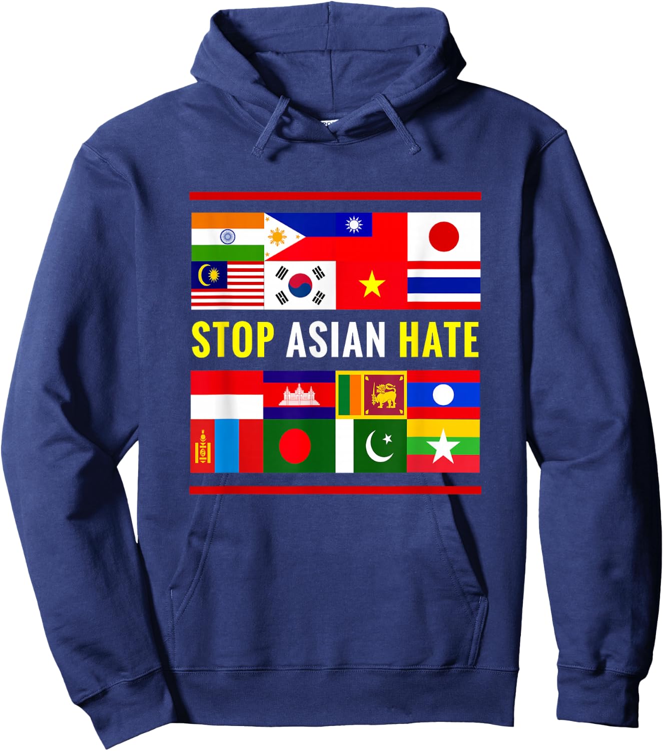 Stop AAPI Hate Support Awareness - Stop Asian Hate Flag Hoodie - Hoodie | Navy