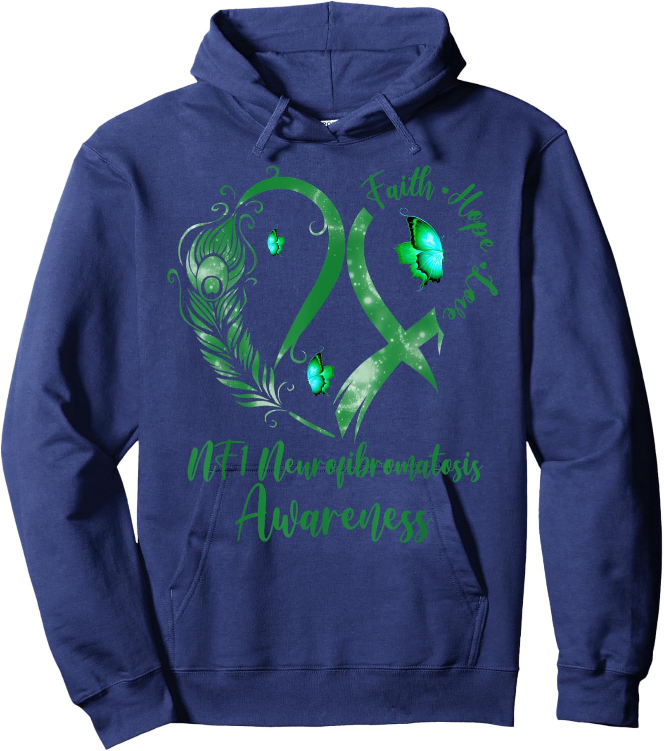 Tu Heart Butterfly Green Ribbon NF1 Awareness Hoodie - Hoodie | Navy