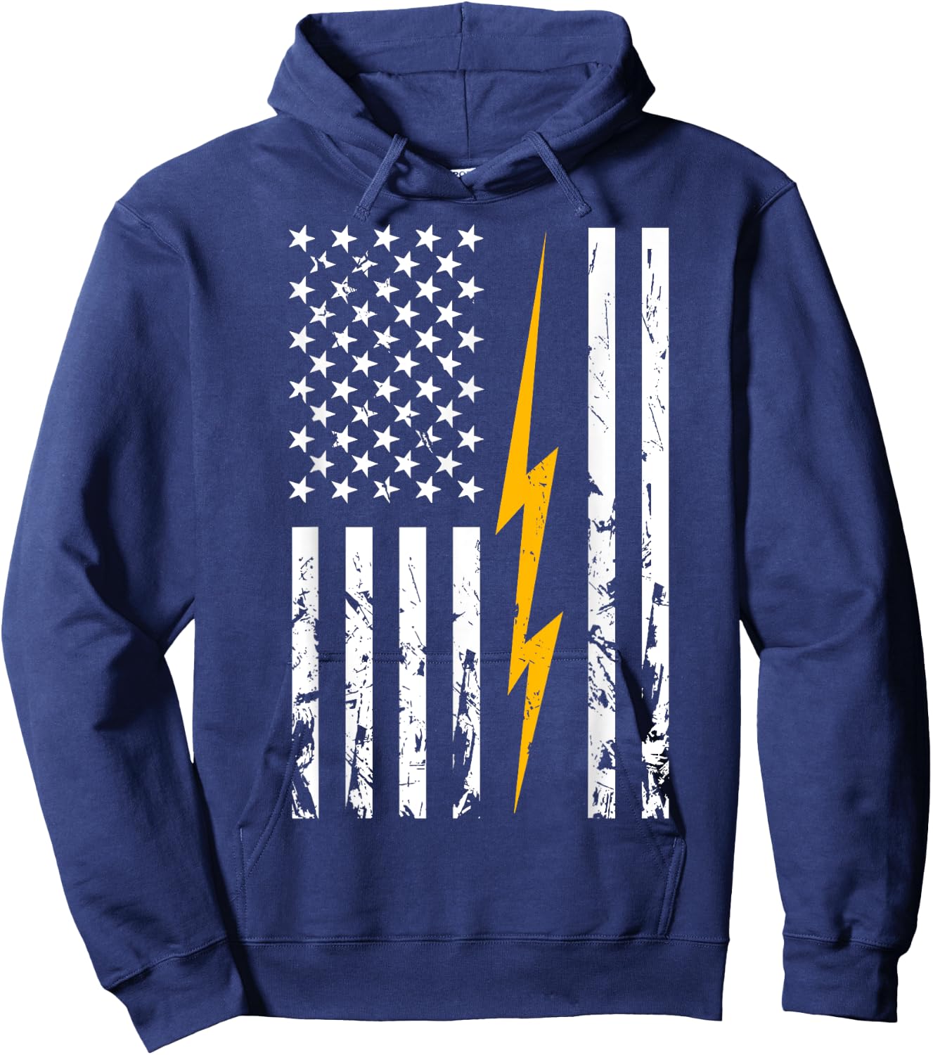 Electrician American Flag Electric Bolt Lineman USA Flag Hoodie - Hoodie | Navy