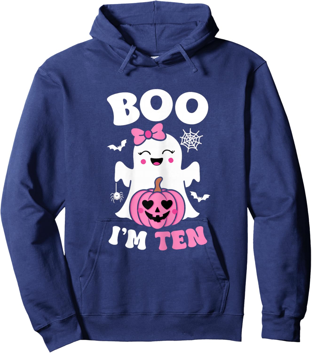 Ghost Boo I'm Ten Year 10th Birthday Girls Halloween Groovy Hoodie - Hoodie | Navy