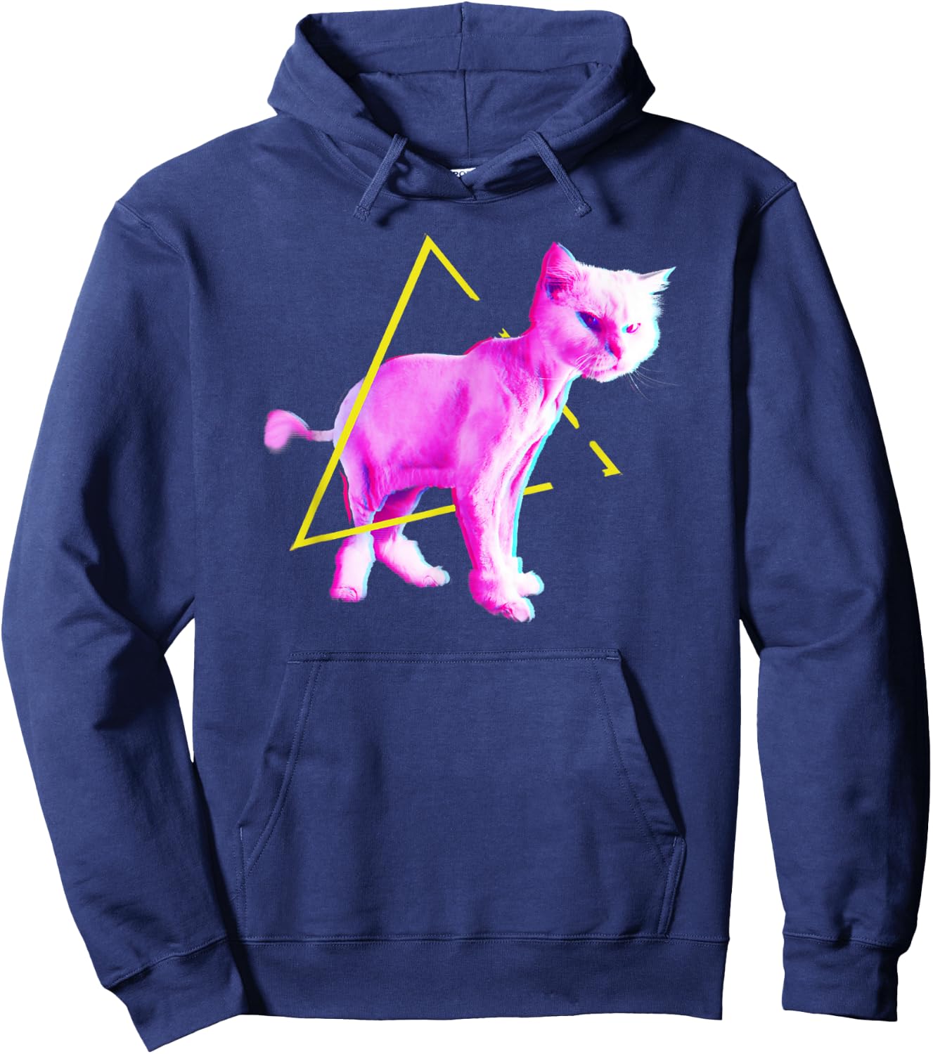 Funny Cat Synthwave Vaporwave Triangle 70s 80s Retrowave Cat Hoodie - Hoodie | Navy