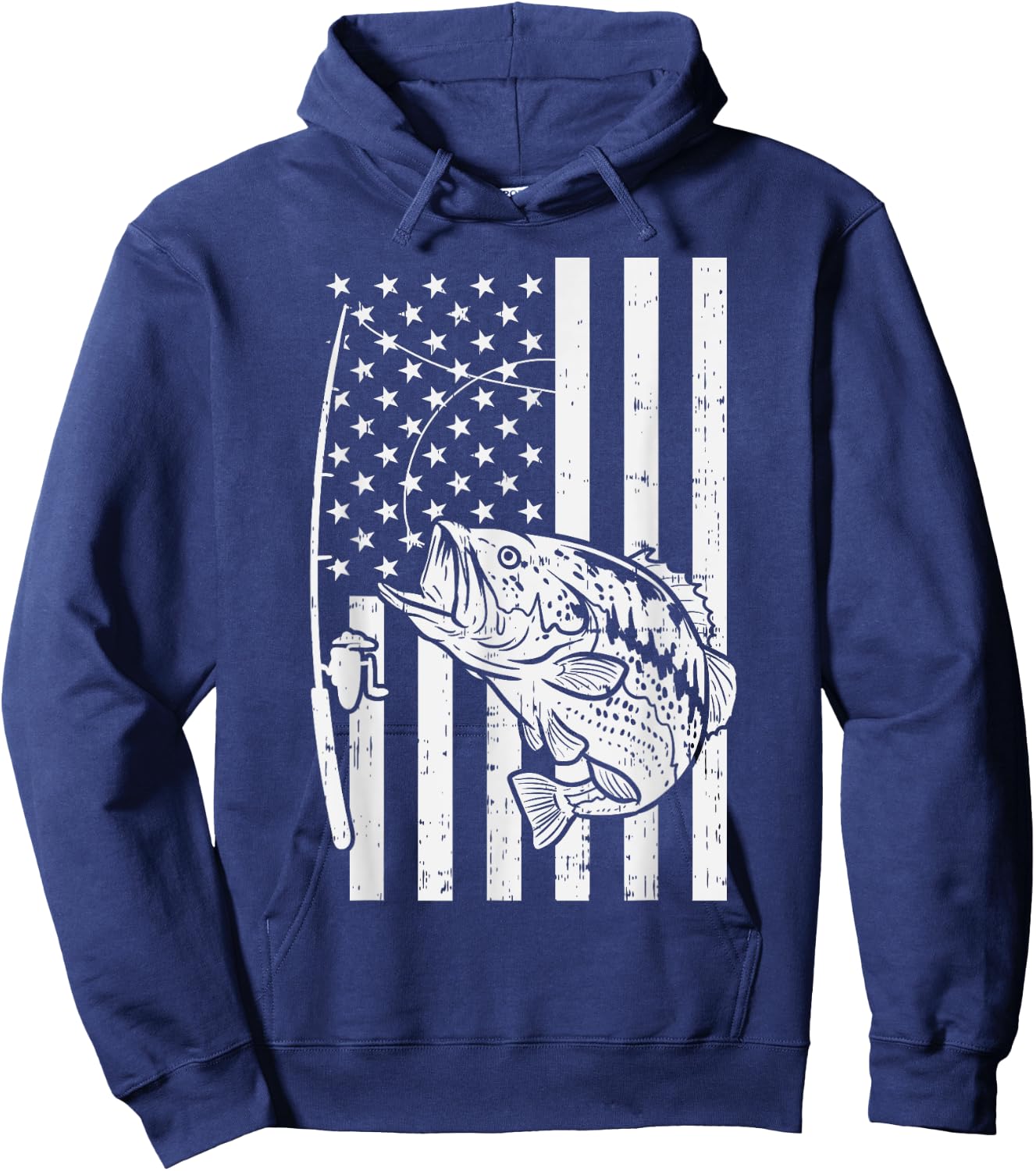 American Flag Bass Fishing Vintage Patriotic Fisherman Gift Hoodie - Hoodie | Navy