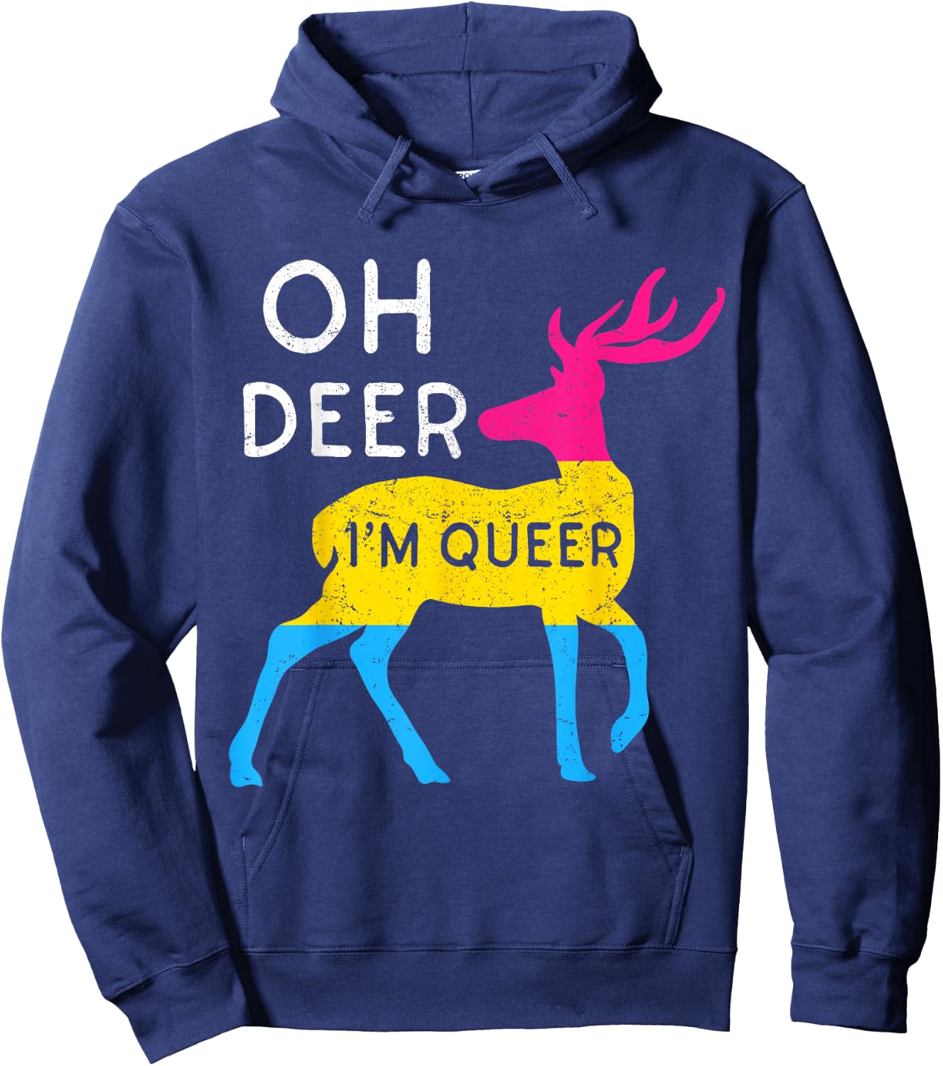 Oh Deer I'm Queer Pansexual Homosexuality Rainbow Flag Pride Hoodie - Hoodie | Navy