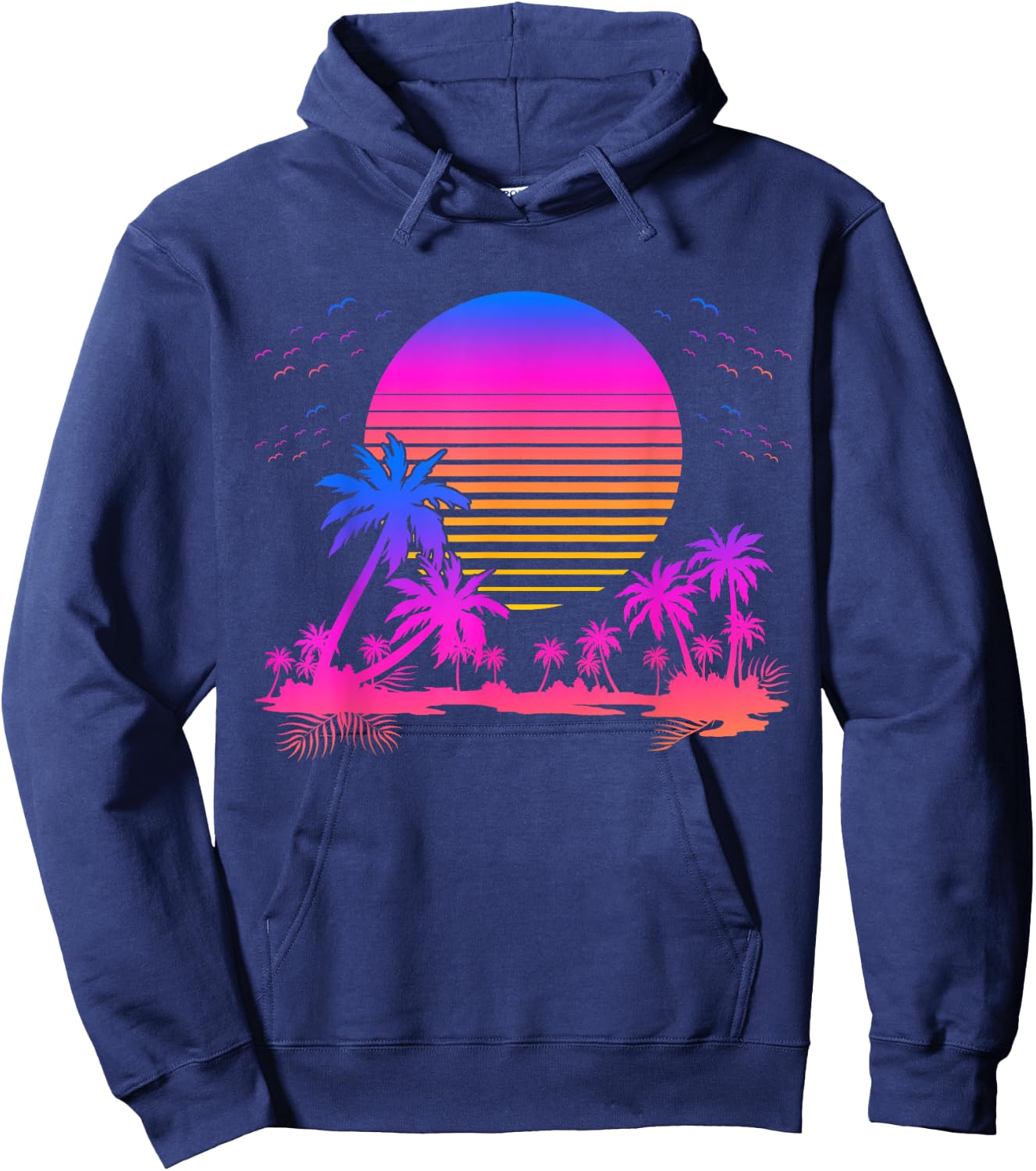 Synthwave Summer 1980s Art Retro Palm Trees Vaporwave Hoodie - Hoodie | Navy