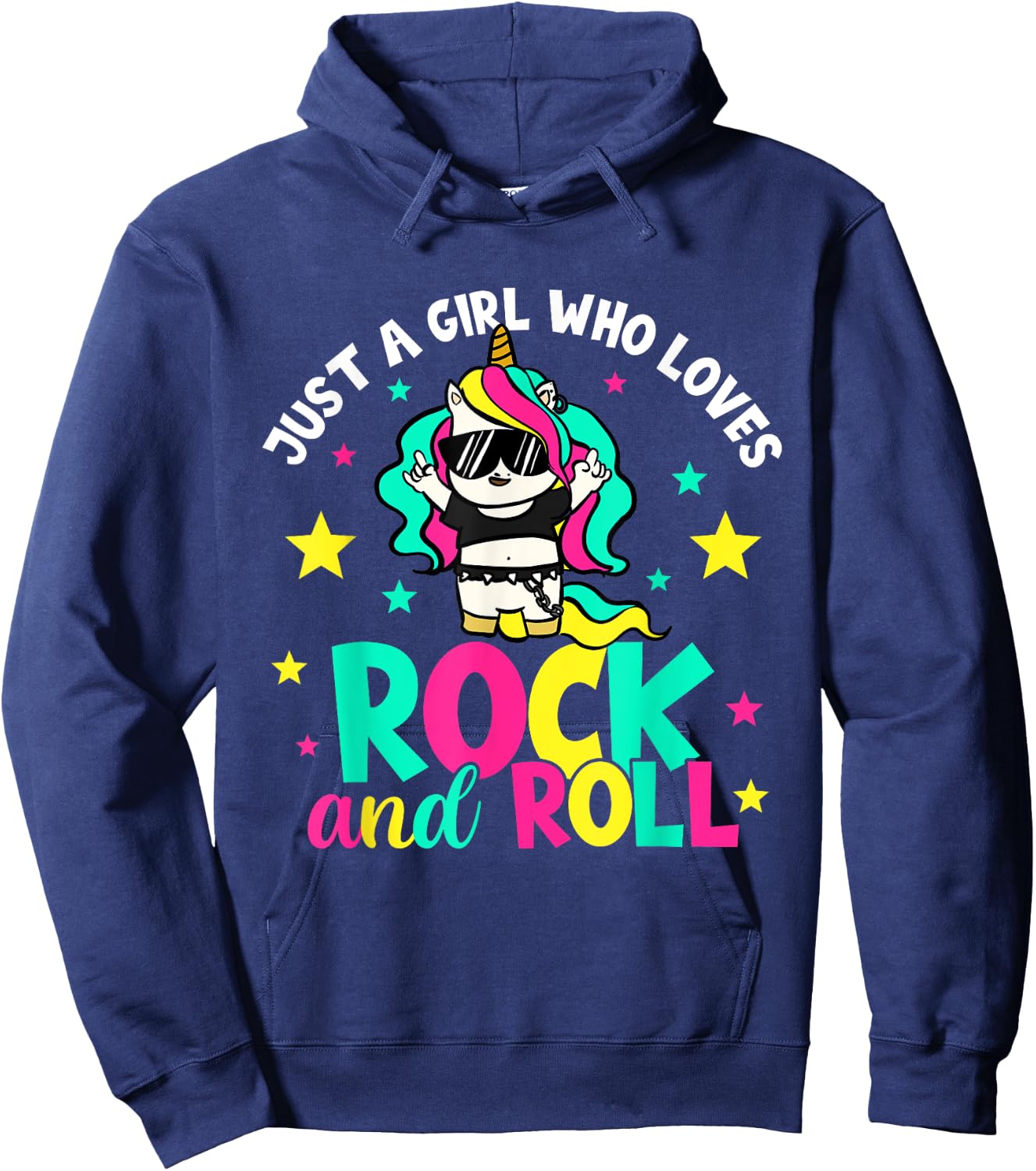 Just A Girl Who Loves Rock And Roll Funny Unicorn Lover Hoodie - Hoodie | Navy