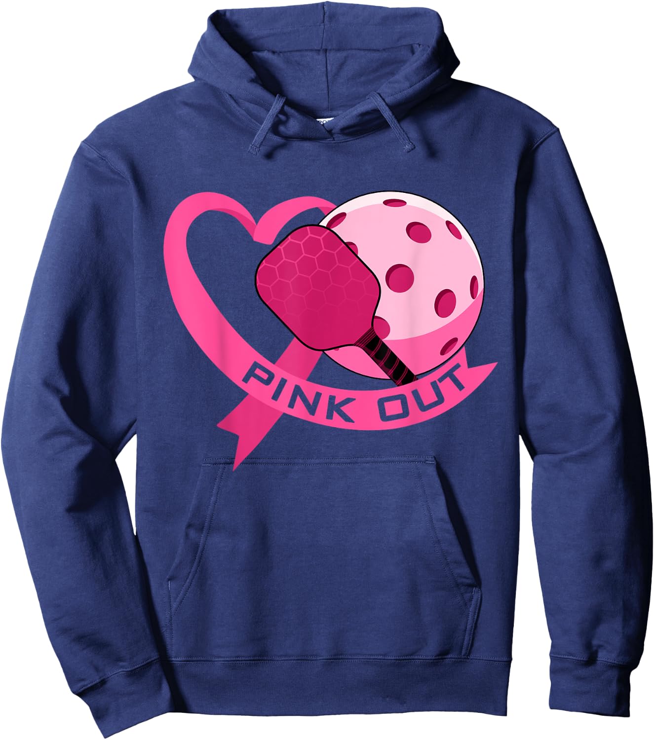 Pink Out Breast Cancer Pink Ribbon Heart & Pickleball Ball Hoodie - Hoodie | Navy