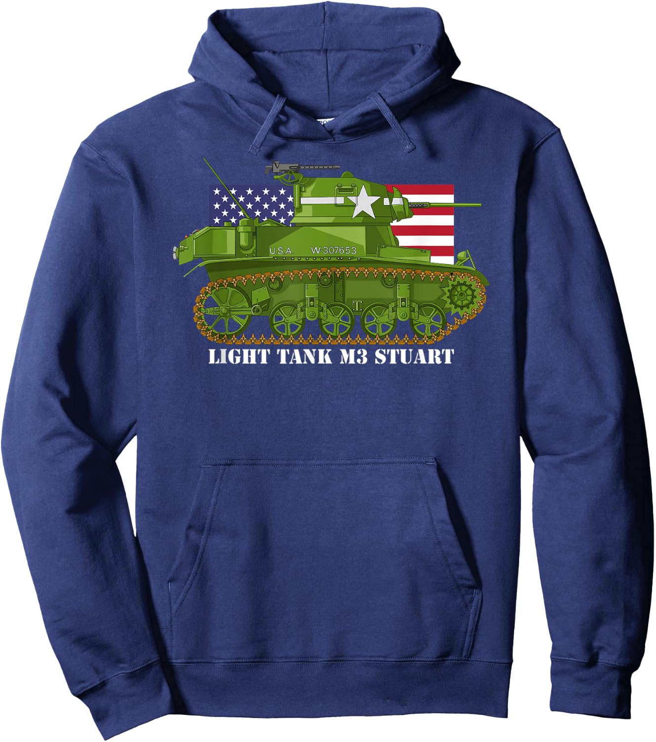 Light Tank M3 Stuart WW2 American Tanks USA Flag Women Kids Men Hoodie - Hoodie | Navy