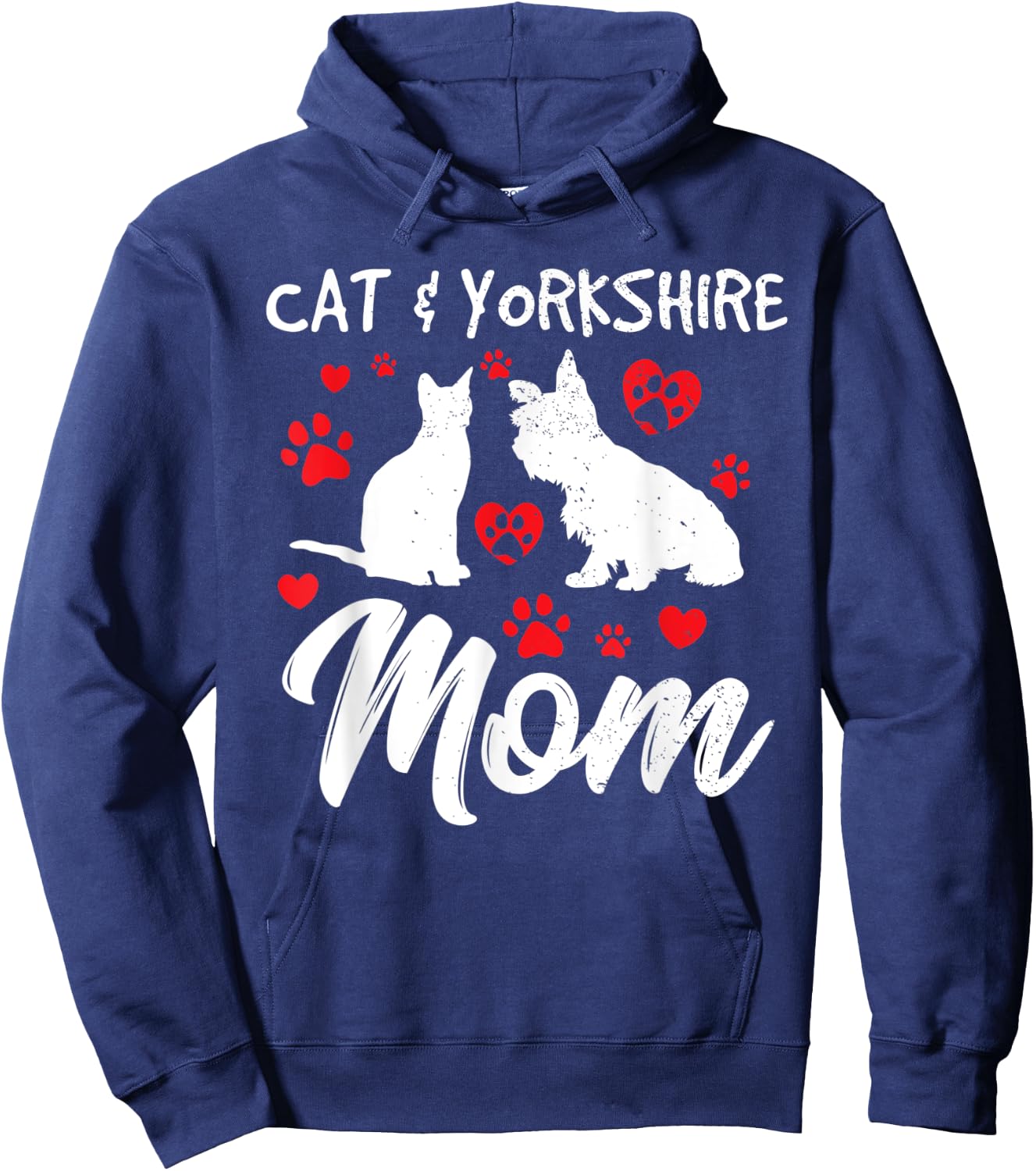 Cat and Yorkie Dog Mom Cute Yorkshire Mama Dog Owner Mother Hoodie - Hoodie | Navy