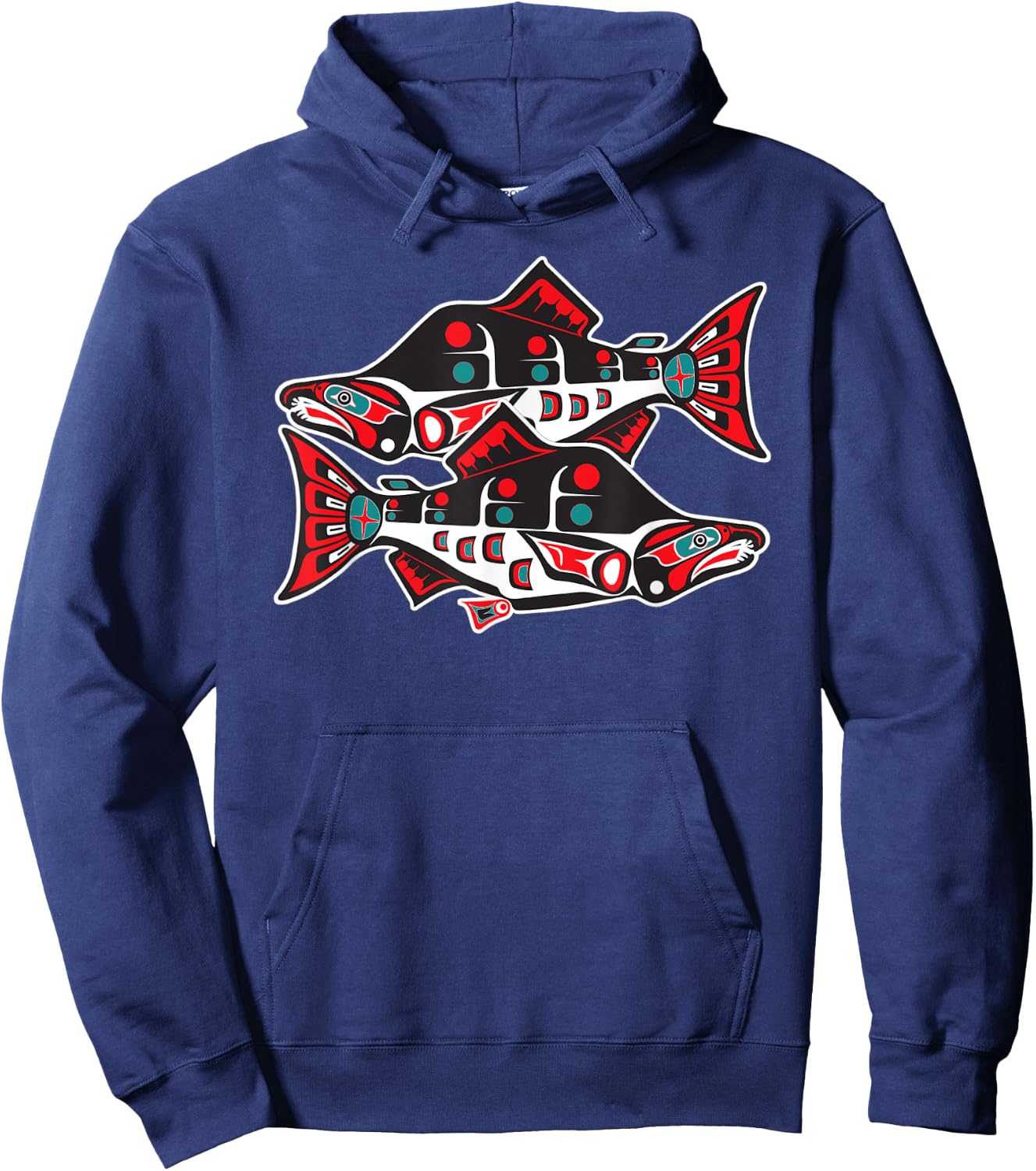 Alaska Native American Indian Salmon Fishing Tlingit Art III Hoodie - Hoodie | Navy