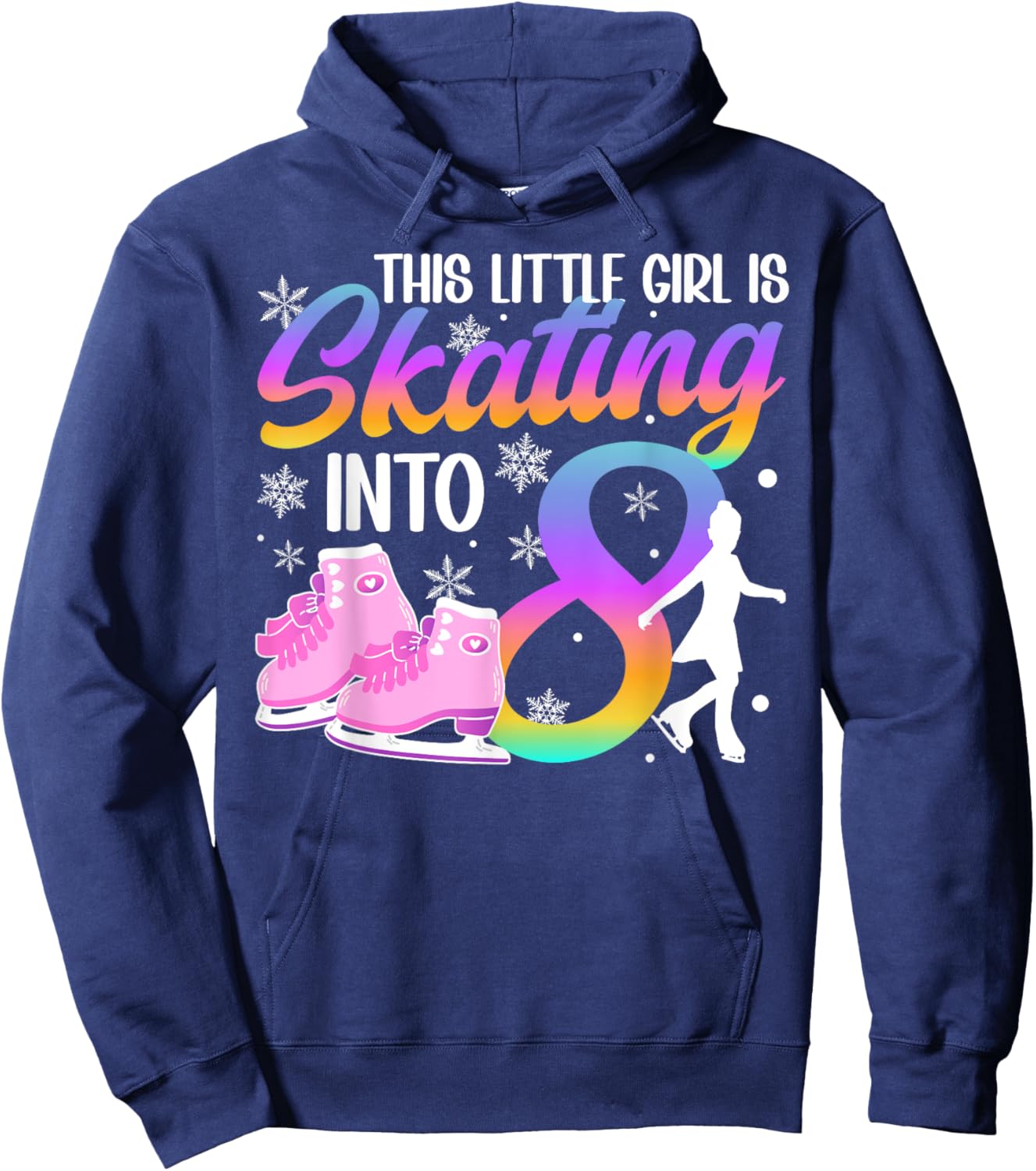 8th Birthday Party Ice Skating Girl 8 Year Old Ice Skater Hoodie - Hoodie | Navy