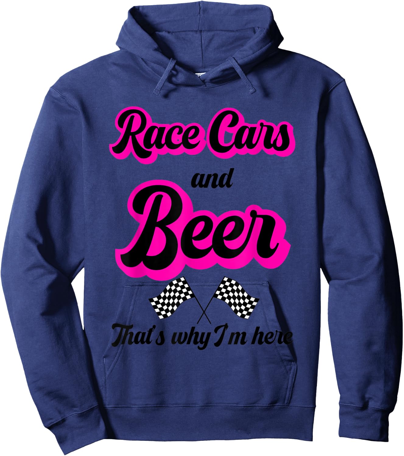 Race Car Gifts Women Pink Race Cars And Beer Checkered Flag Hoodie - Hoodie | Navy