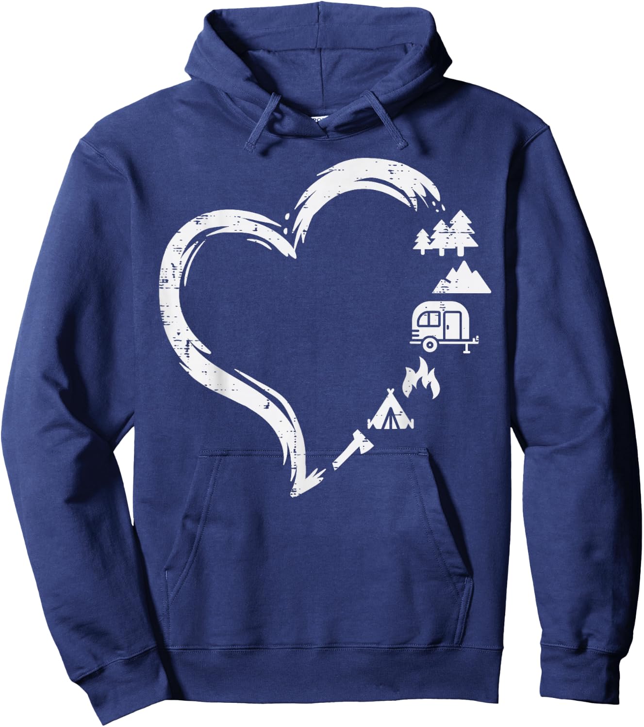 Trees RV Van Campfire Tent Heart Cute Love Camping Camper Hoodie - Hoodie | Navy