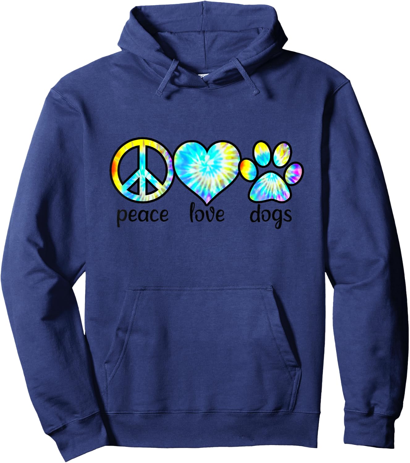 Dog Love Shirt Dog Mom Dog Dads Gift Peace Love Dogs Tie Dye Women Girls Kids Hoodie - Hoodie | Navy