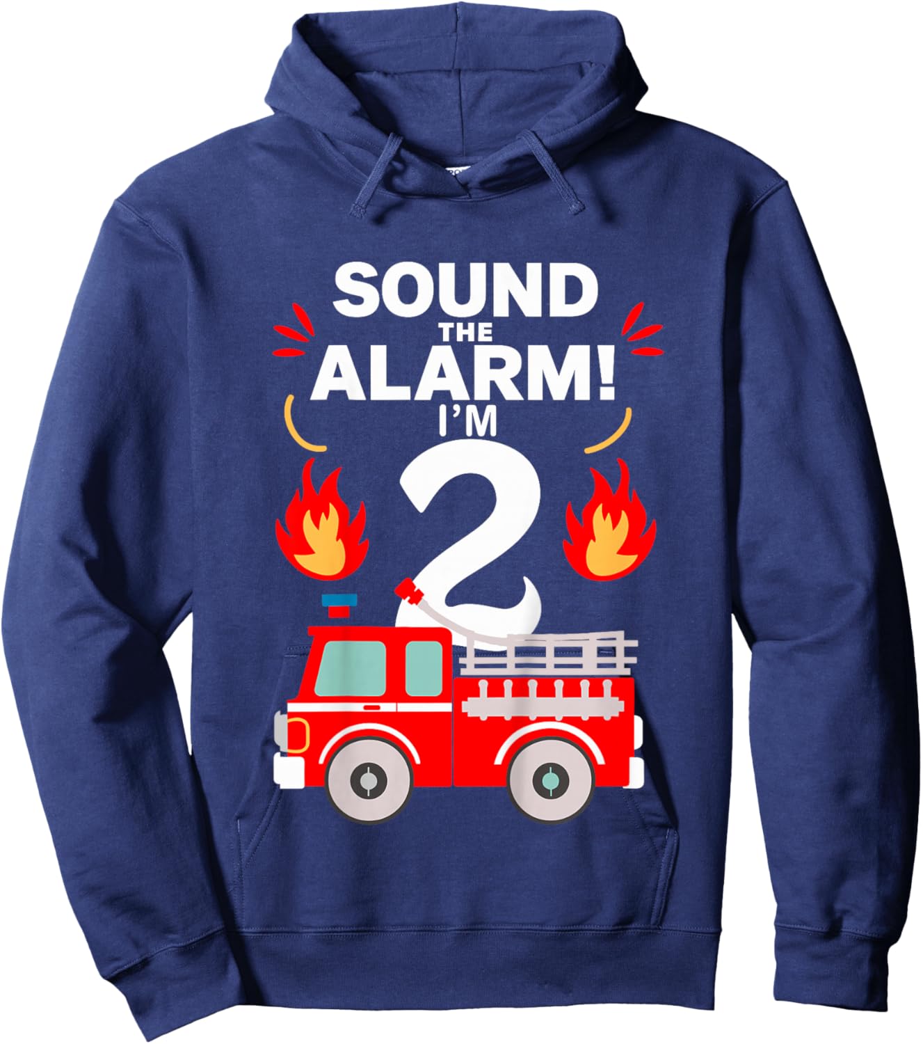 Kids 2nd Birthday Fire Truck 2 Year Old Birthday Boy Firefighter Hoodie - Hoodie | Navy