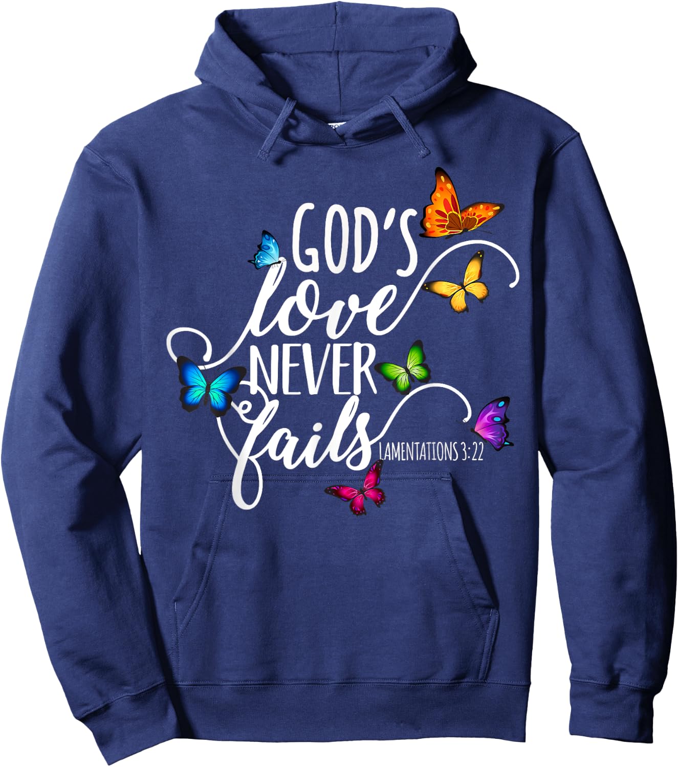 God's Love Never Fails - Butterfly Art - Religious Hoodie - Hoodie | Navy